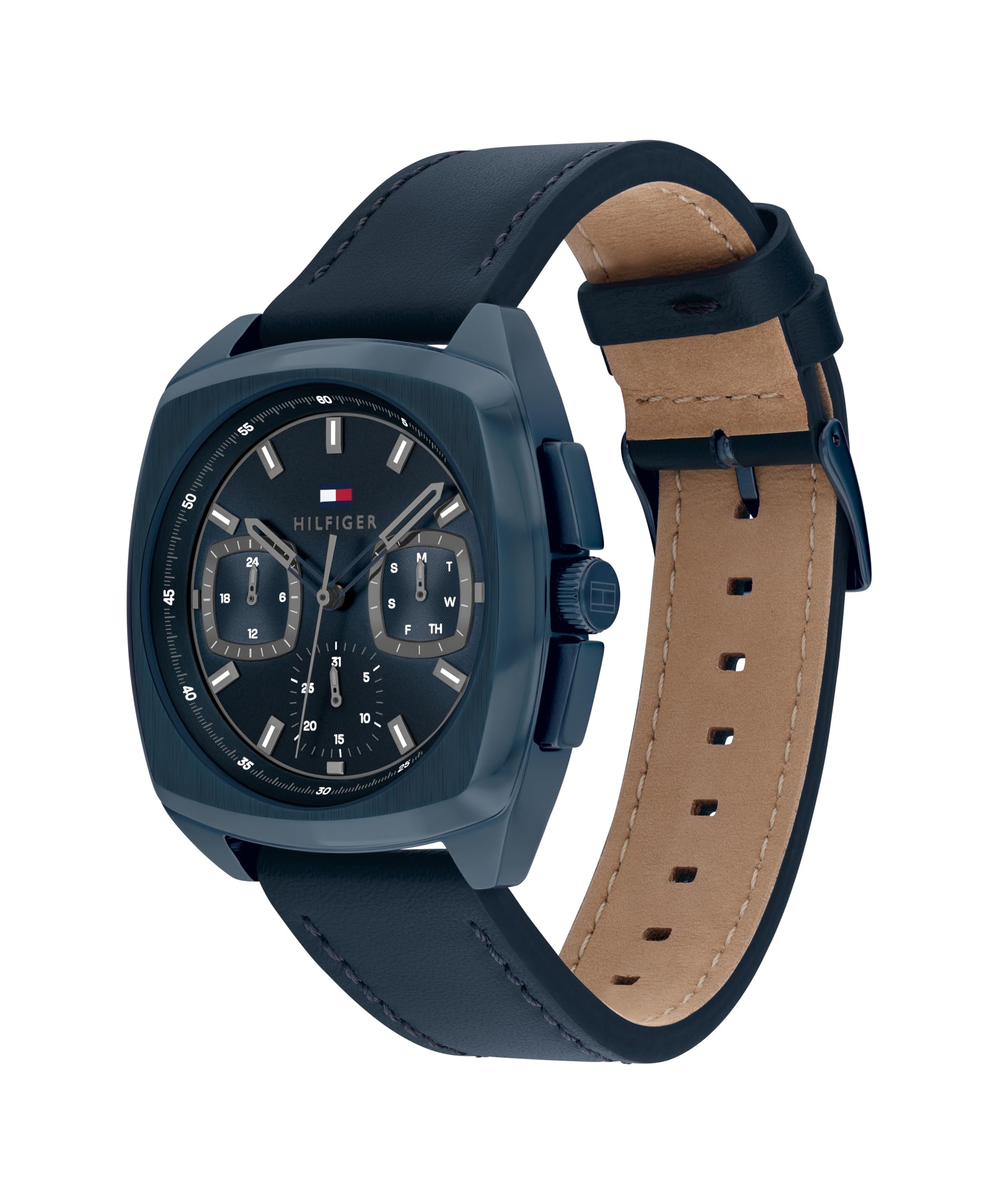 Tommy Hilfiger MenS Multifuction Blue Stainless Steel & Leather Strap Watch