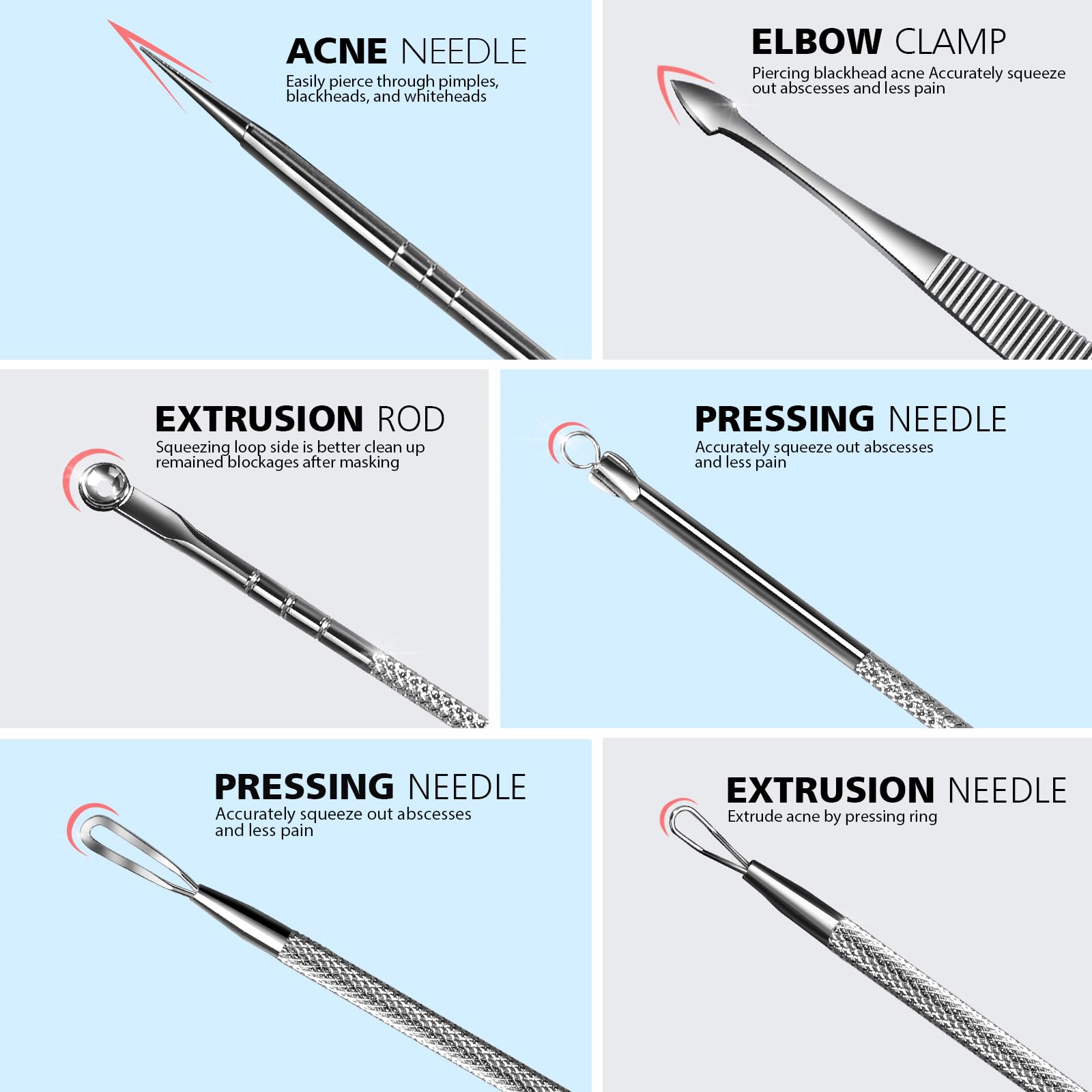 Teenitor 7 in 1 Pimple Popper Tool Kit - Stainless Steel Blackhead Remover Set, Silver