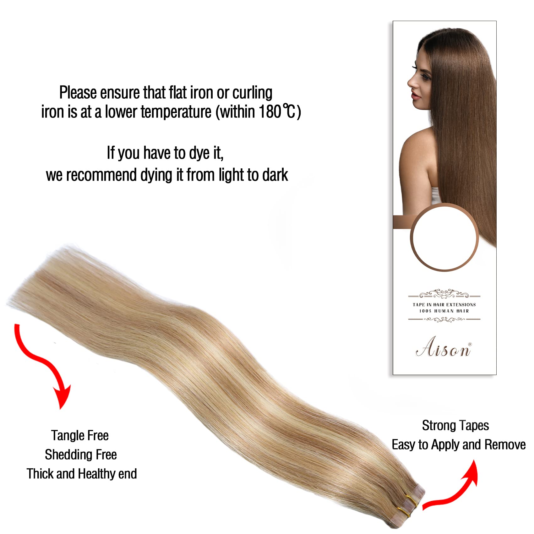 Tape In Hair Extensions 12P613 Light Brown/Bleach Blonde 100% Remy Human Hair Extensions Silky Straight For Fashion Women 20 Pcs