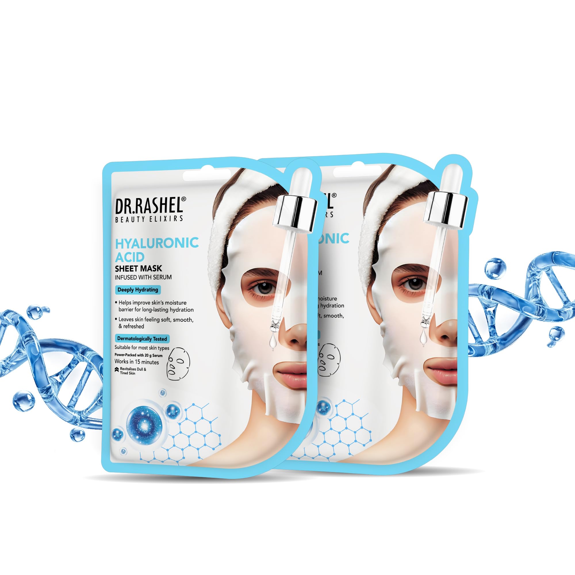 Dr.Rashel Hyaluronic Face Sheet Mask With Serum For Women And Men | All Skin Types | Soft And Healthy Skin | Deep Cleansing & Oi