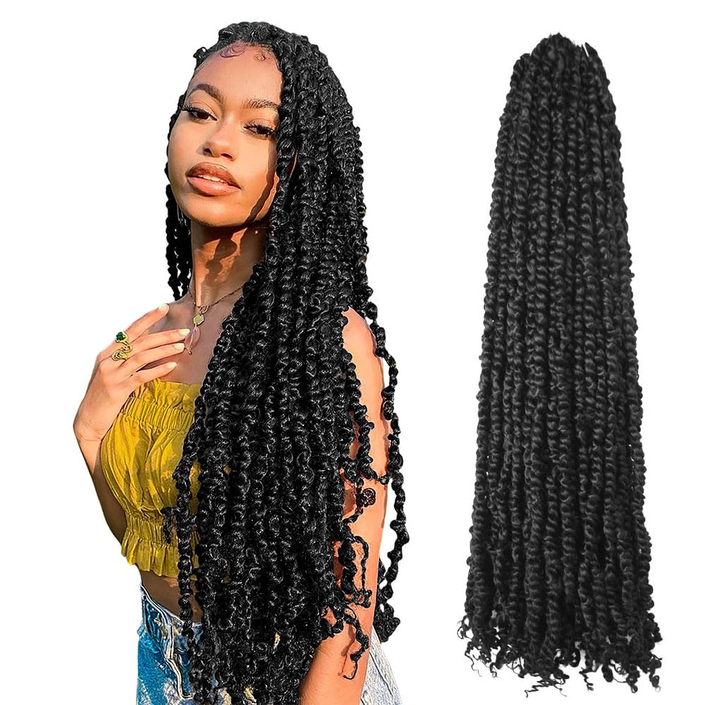 The BOHOBABE Crochet Hair 30 Inch Long Pre-looped/twisted Passion Twist Braiding Hair 8 Packs Soft Bohemian Twists (1B)