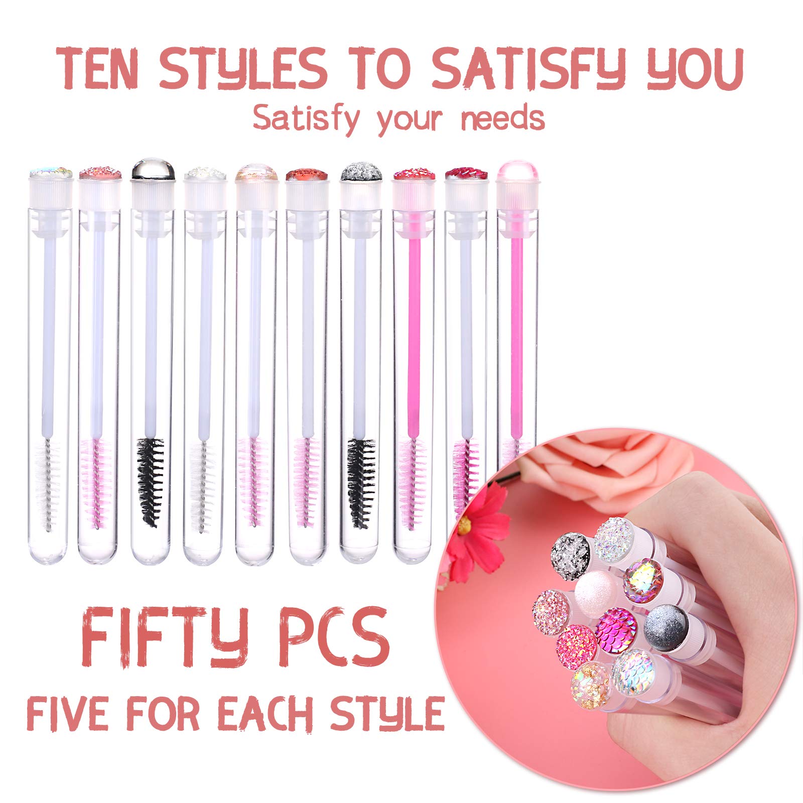Dming 50pcs Eyelash brush Lash Wand Makeup tool Eyelash Extension supplies Cleaning brush Diamond Mascara (50, mix)