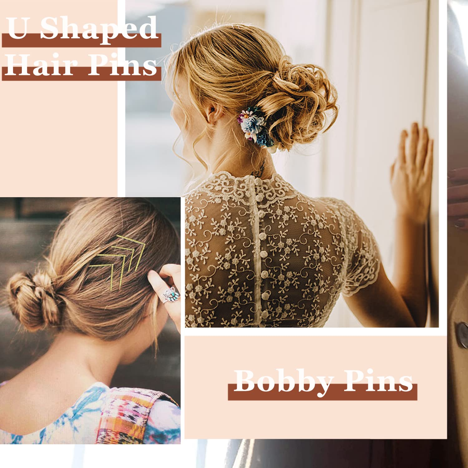 Aitrai 200Pcs Blonde Hair Pins, Includes 100Pcs Gold Bobby Pins And 100Pcs U-Shaped Hair Pins For Bun, 2.4 Inch