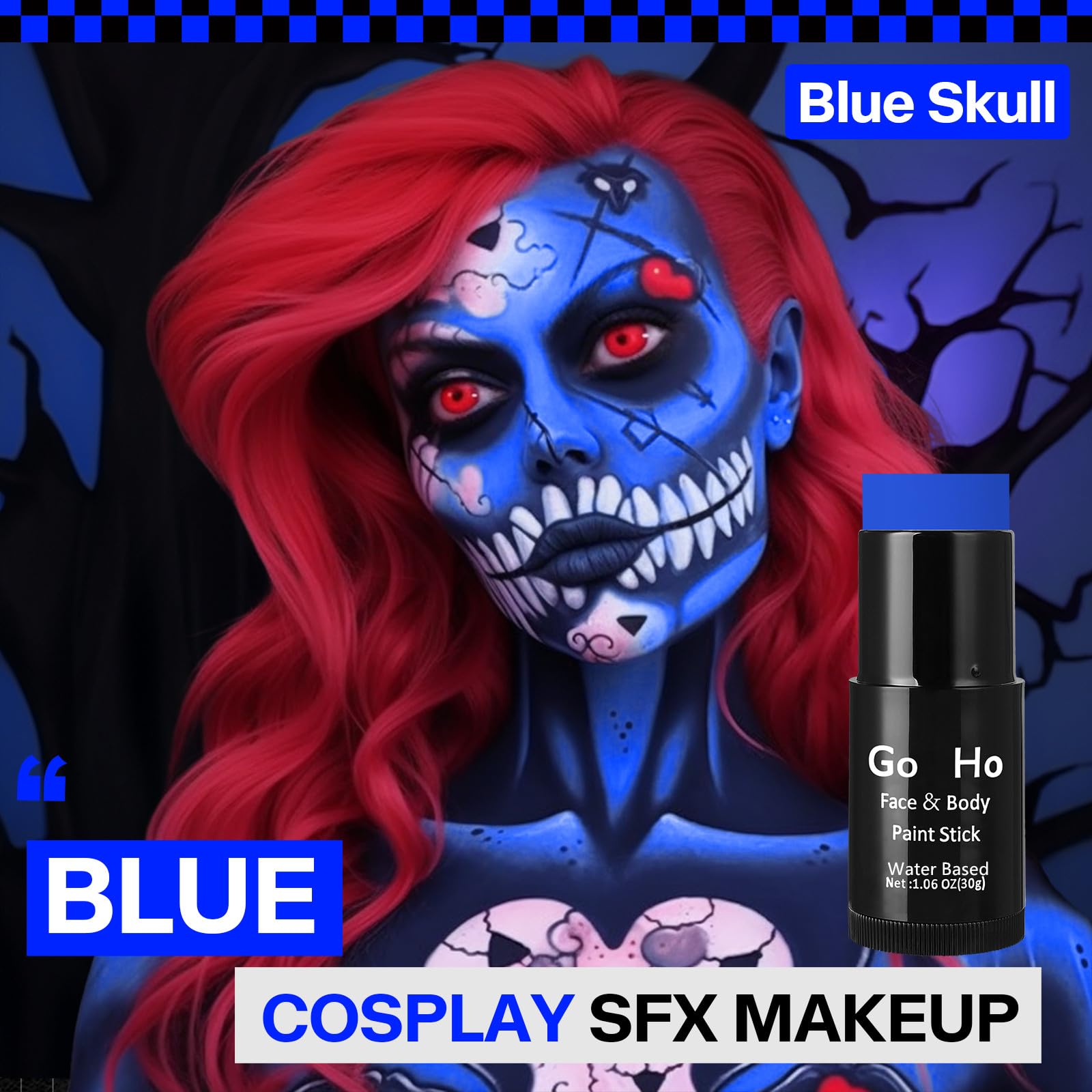 Go Ho Royal Blue Face Body Paint Stick,Easily Washable Formula Face Paint Stick,Non-Toxic Full-Coverage Cream Blue Body Paint Fo
