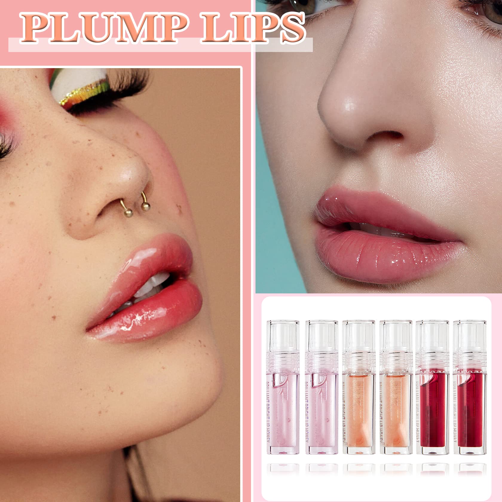 Fusang 6 Pcs Plumping Lip Oil Tinted Lip Balm Stain Set Hydrating Lip Gloss Lip Care Transparent Lip Oil Nourishing Long Lasting