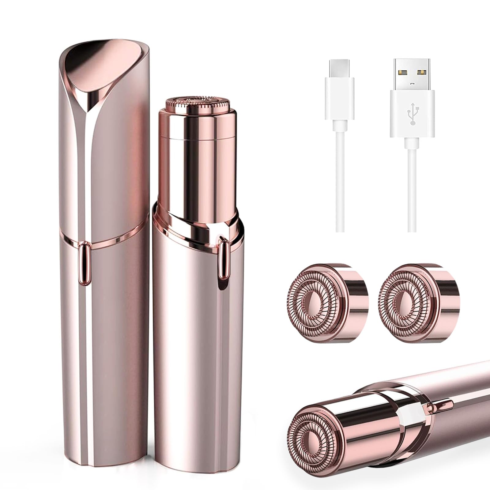 tuokiy Facial Hair Remover for Women, Face Shaver for Women's Lip, Chin, Peach Fuzz, 2 Replacement Heads and USB Rechargeable