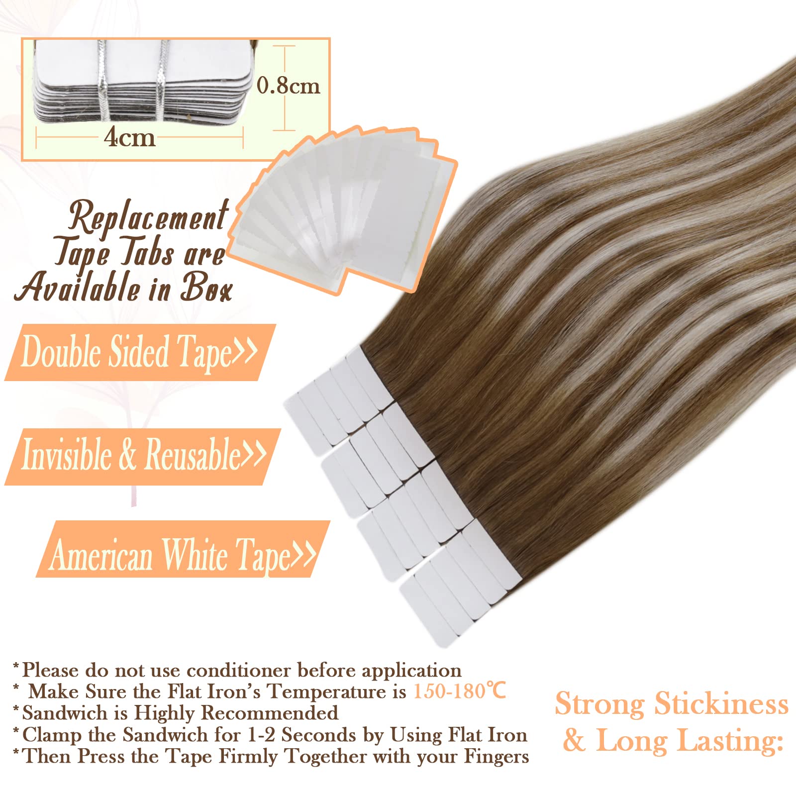 Easyouth 22Inch Ombre Tape In Hair Extensions Human Hair Balayage Medium Brown Fading To Platinum Blonde Hair Extensions Tape In