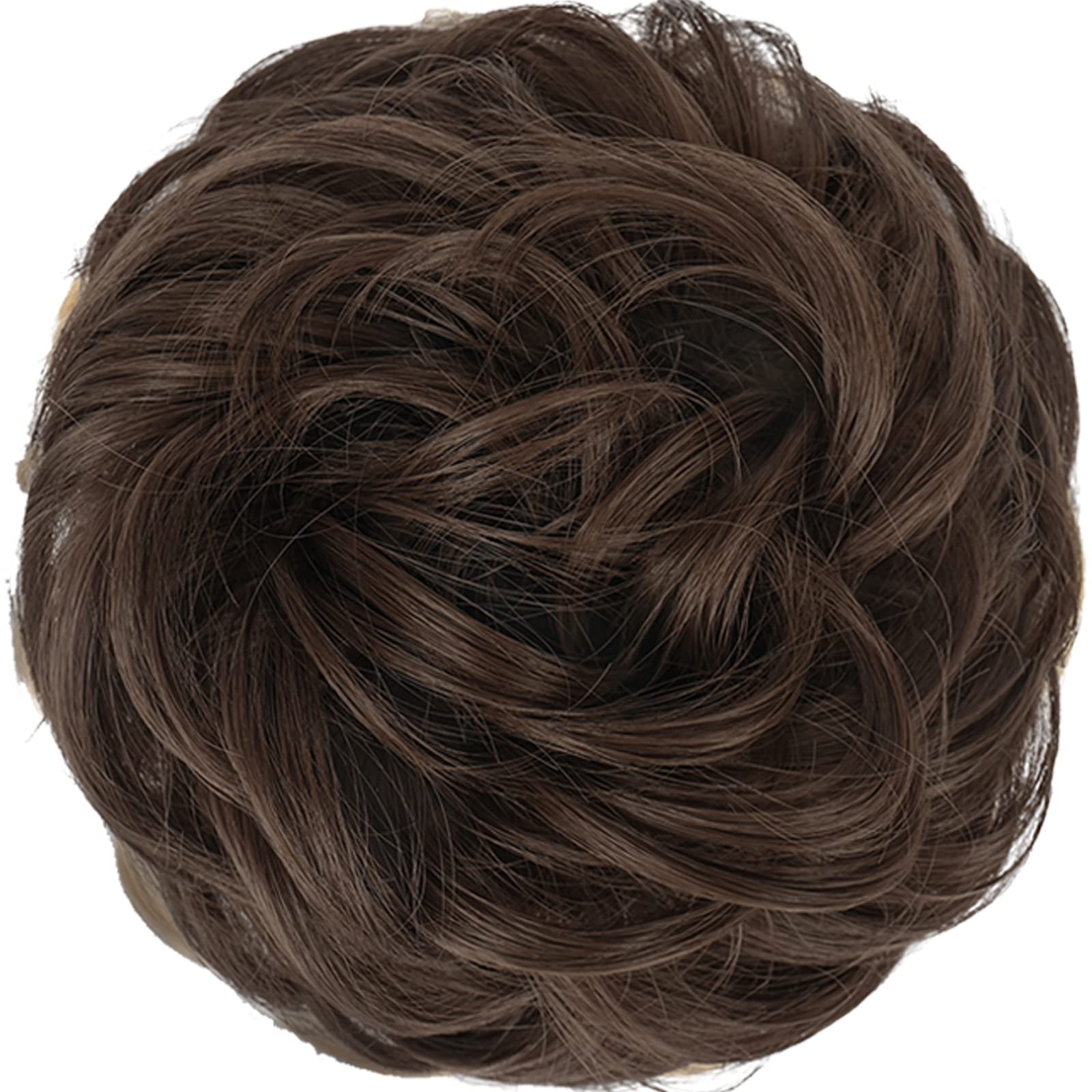 Feshfen Messy Bun Hair Piece Hair Bun Scrunchies Synthetic Medium Chestnut Brown Wavy Curly Chignon Ponytail Hair Extensions Thi