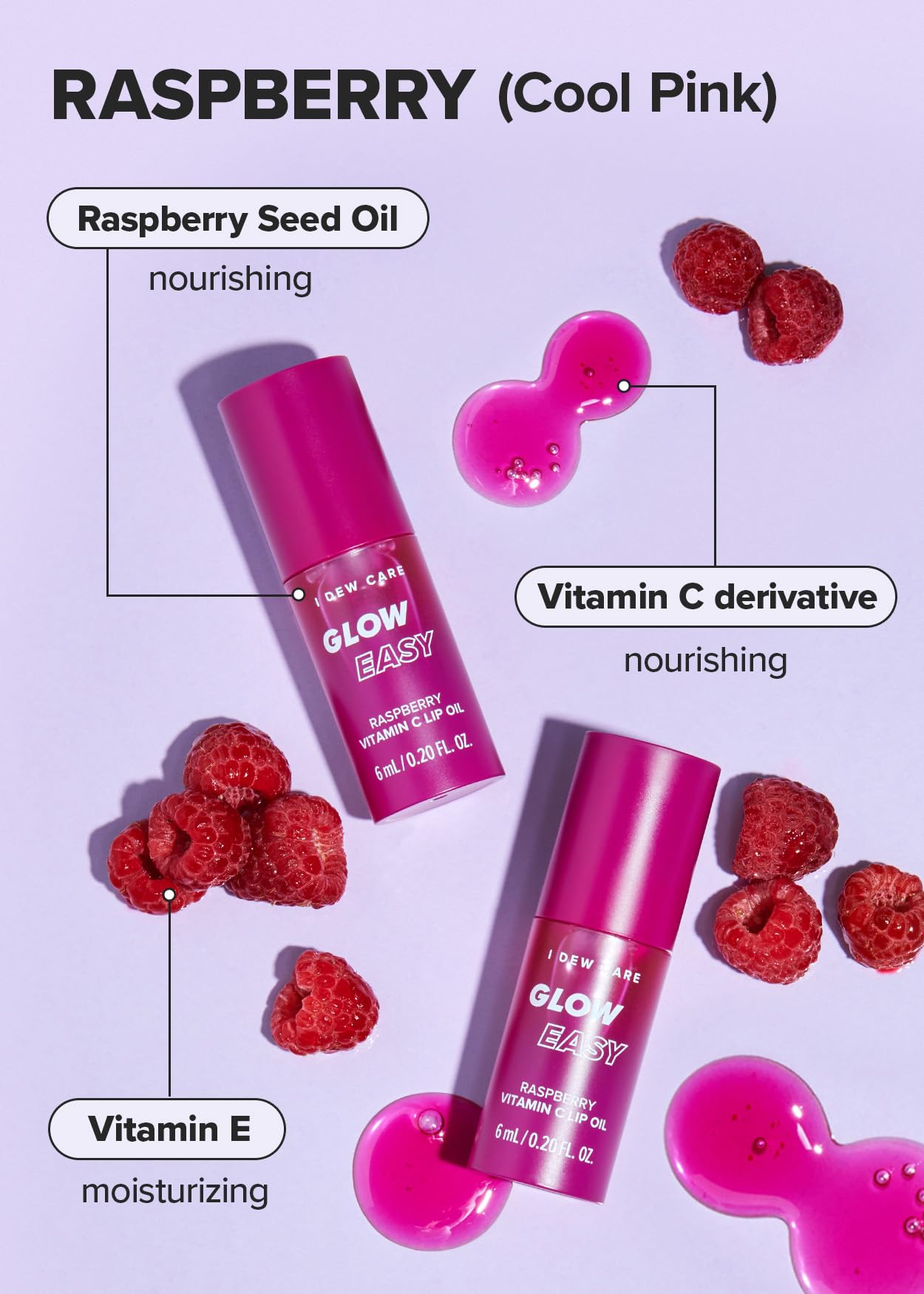 I Dew Care Lip Oil - Glow Easy Raspberry | Vitamin C Lip Oil, Pigmented Glossy Lip Oil, Nourishing, Korean Makeup, Tinted Lip Ca