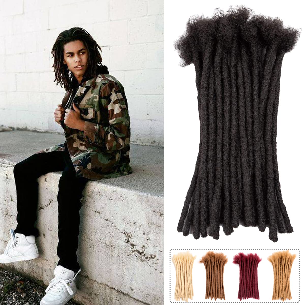 Teresa 10 Inch 100 Strands 100% Human Hair Dreadlock Extensions for Men/Women/Kids 0.8cm Width Full Hand-made Permanent Dread Lo