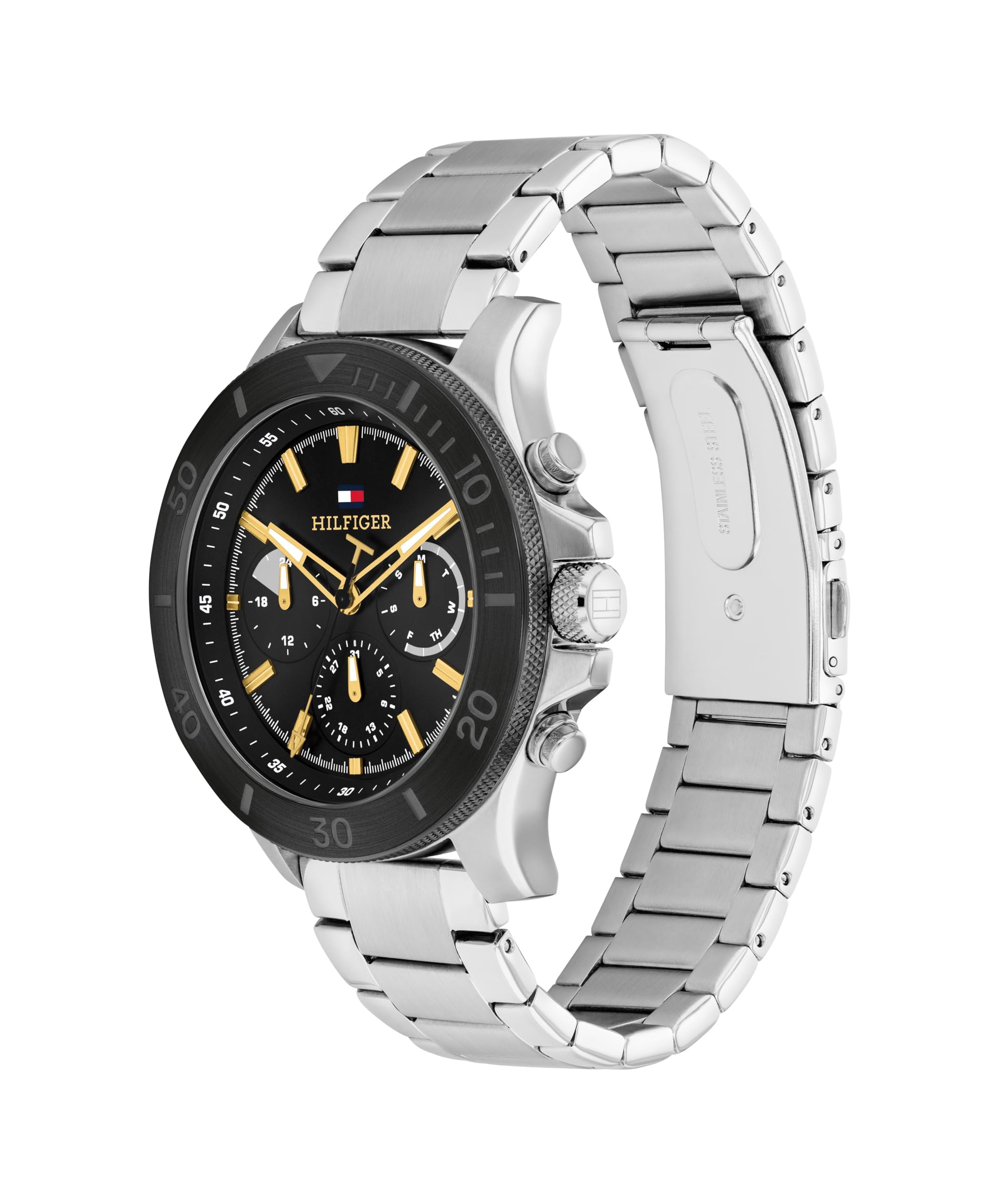 Tommy Hilfiger MenS Multifuction Stainless Steel Bracelet Silver Band, Black Dial Analog Watch