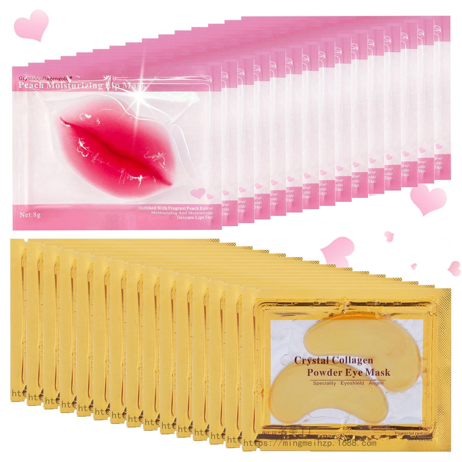Sulily 30 Pairs Lip Masks & 24K Gold Gel Eye Masks,Crystal Collagen Eye Patches For Puffy Eyes,Moisturizing& Reducing Fine Lines