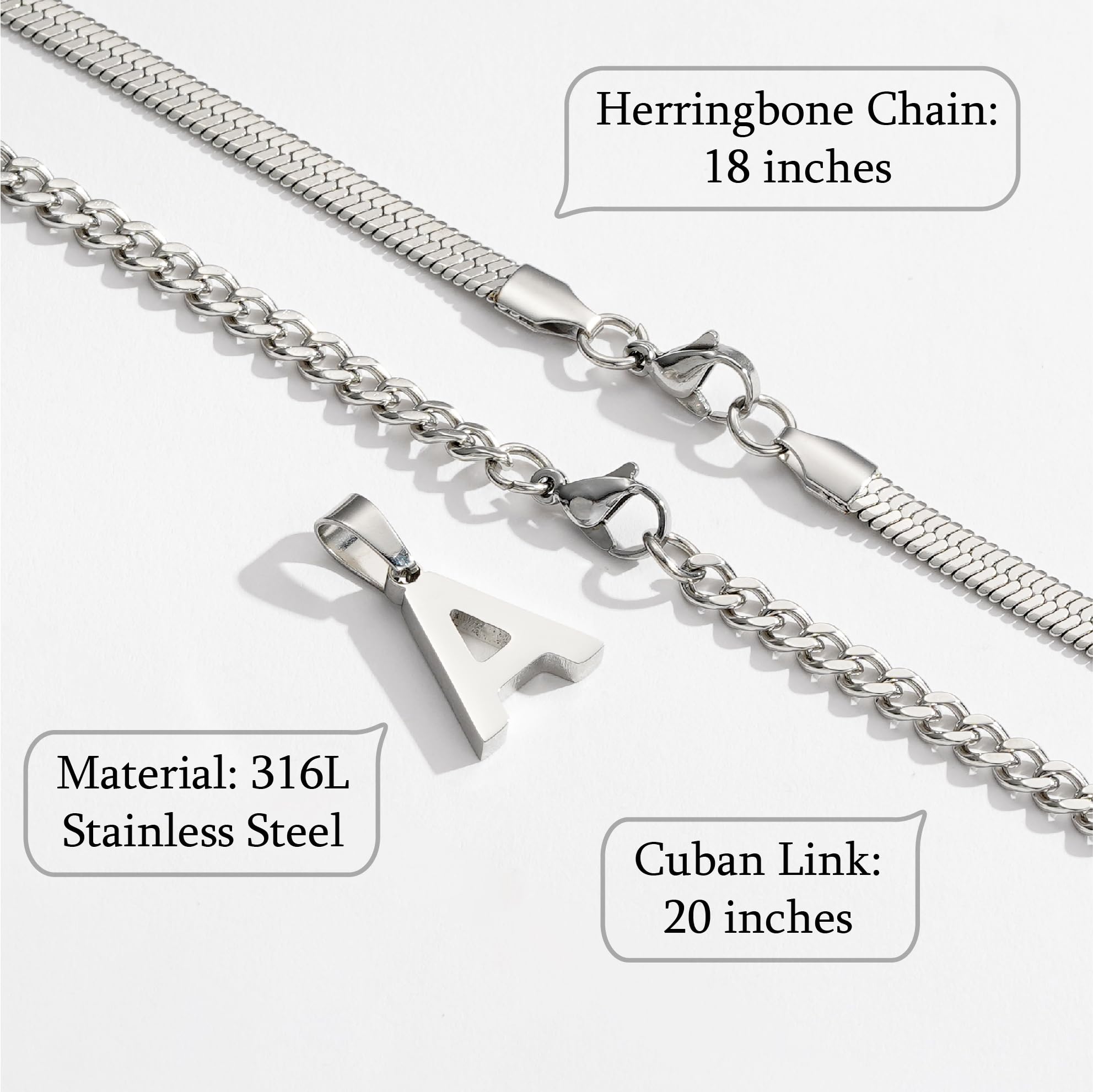 P.BLAKE Layered Initial Z Pendant Necklace for Men, Stainless Steel Letter Cuban Link Herringbone Chain Jewelry Collar Cadenas P