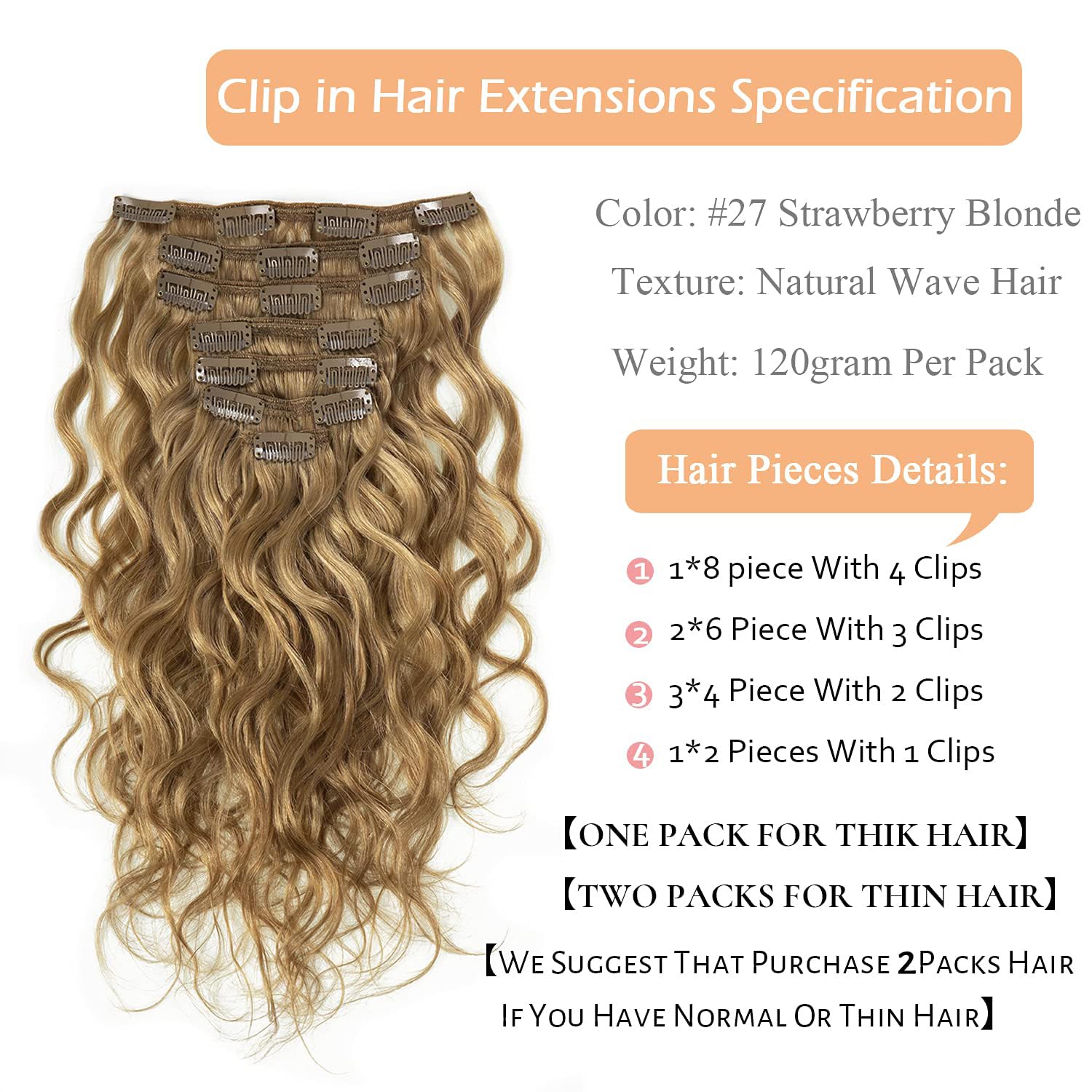 Lacerhair 18Inch Blonde Human Hair Extensions Curly Clip In Natural Wave Hair Extensions For Women Clip In Honey Blonde Hair Ext