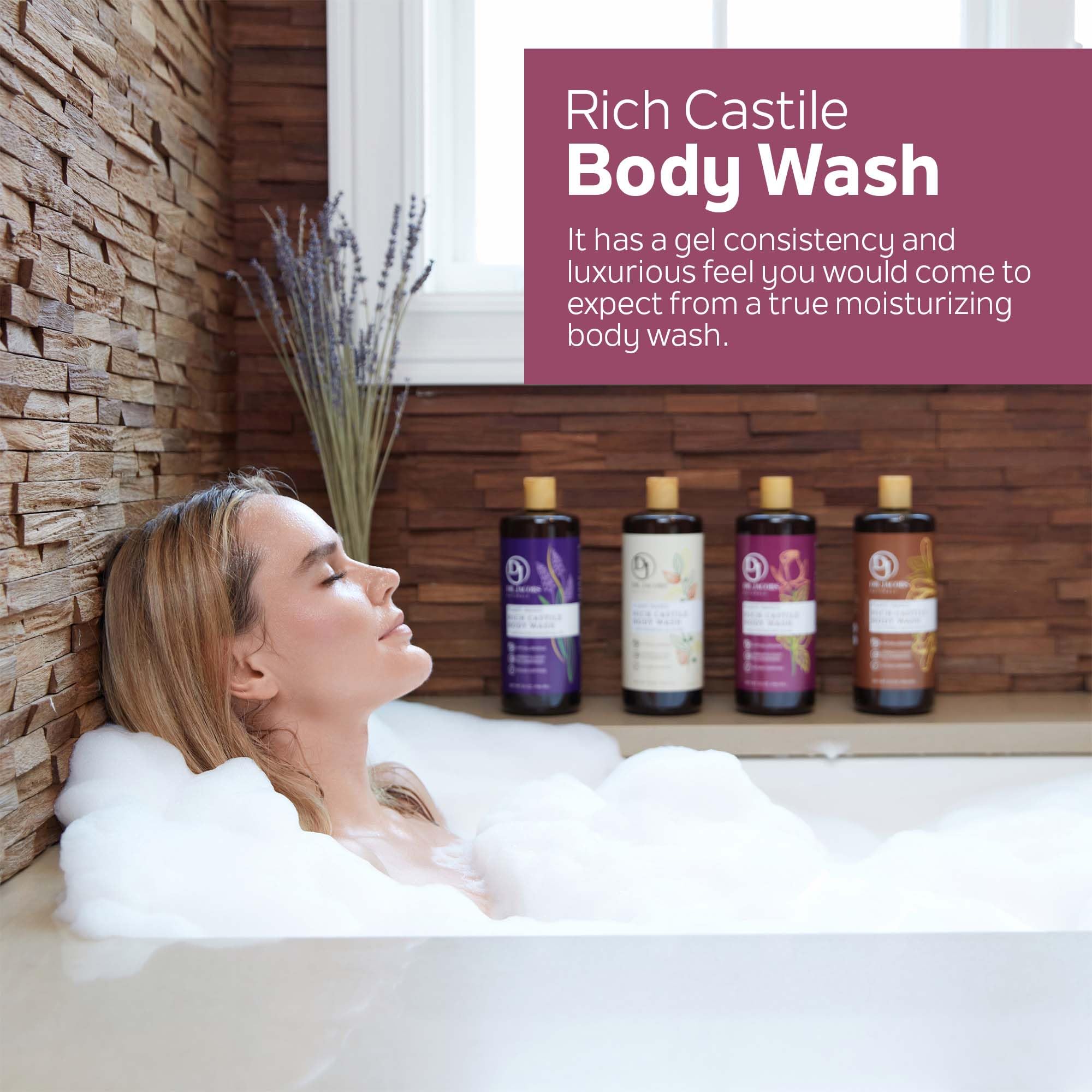 Dr Jacobs Naturals Pure Castile Liquid Soap Gel - Calming (Rose, 32 Oz 3-Pack) Made With Premium Organic Oils - Vegan, No Palm O