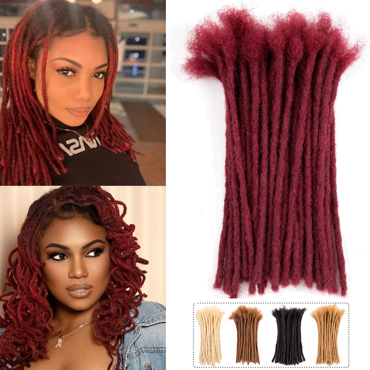 Teresa Medium 0.8cm 100% Human Hair Dreadlock Extensions for Men/Women/Kids Permanent Loc Extensions Human Hair Bundles(8 Inch-7
