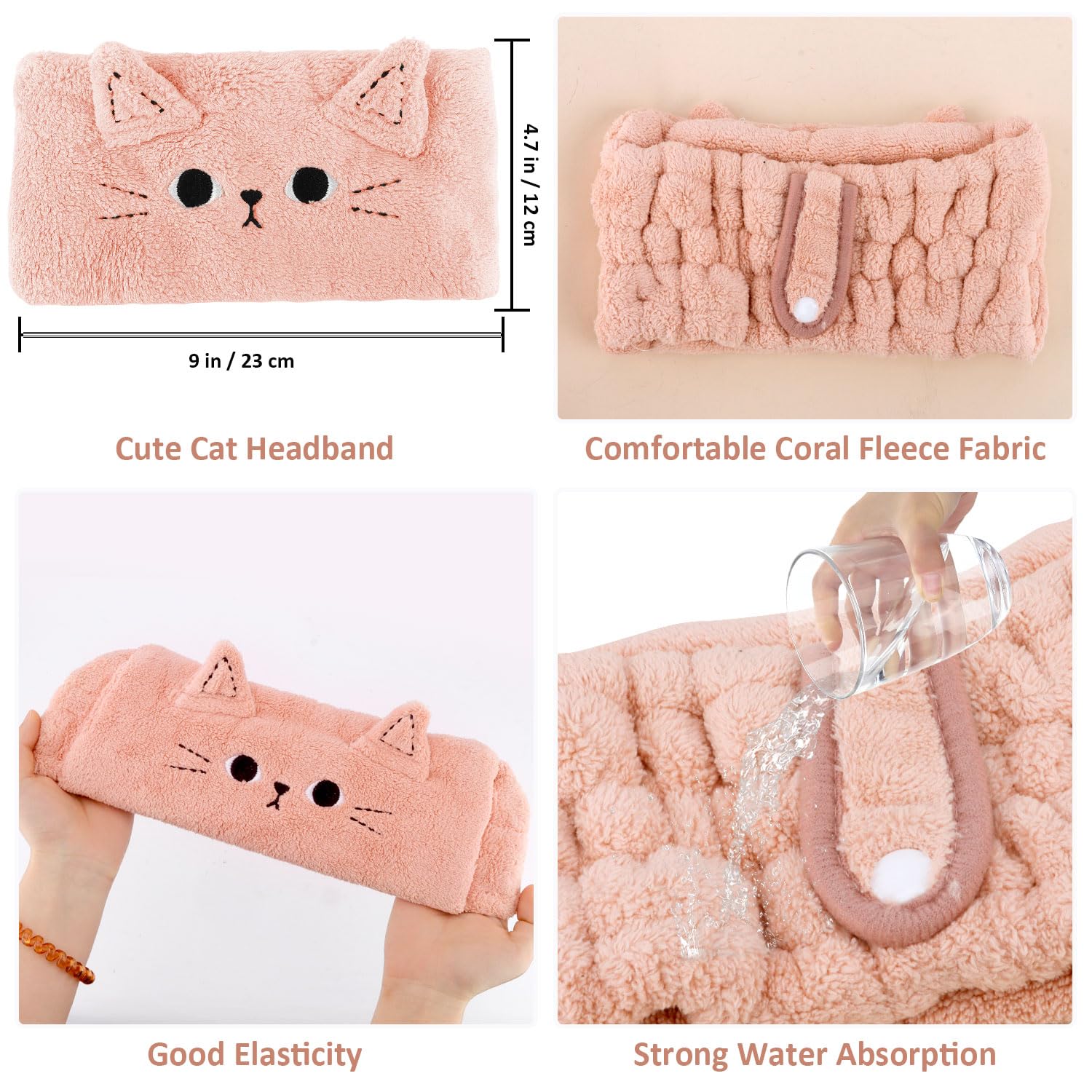Atoden Cat Ears Spa Headband Wristband Set Cute Animal Skincare Headband Makeup Headband for Washing Face Elastic Face Wash Hair