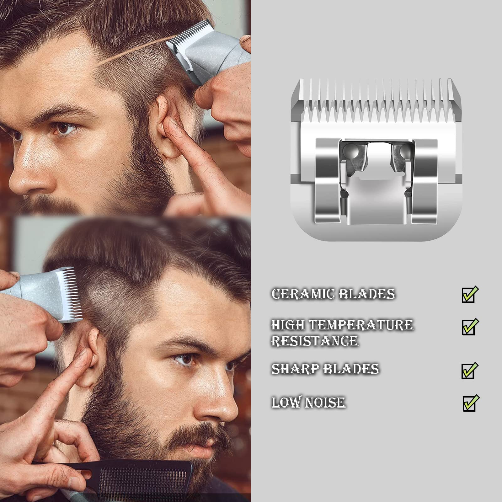 4 Pack Professional Detachable Replacement Blades Set,Size(1-1/2+#2+3-1/2+T Outliners)Cut Length 0.1Mm To 9.5Mm,Compatible With