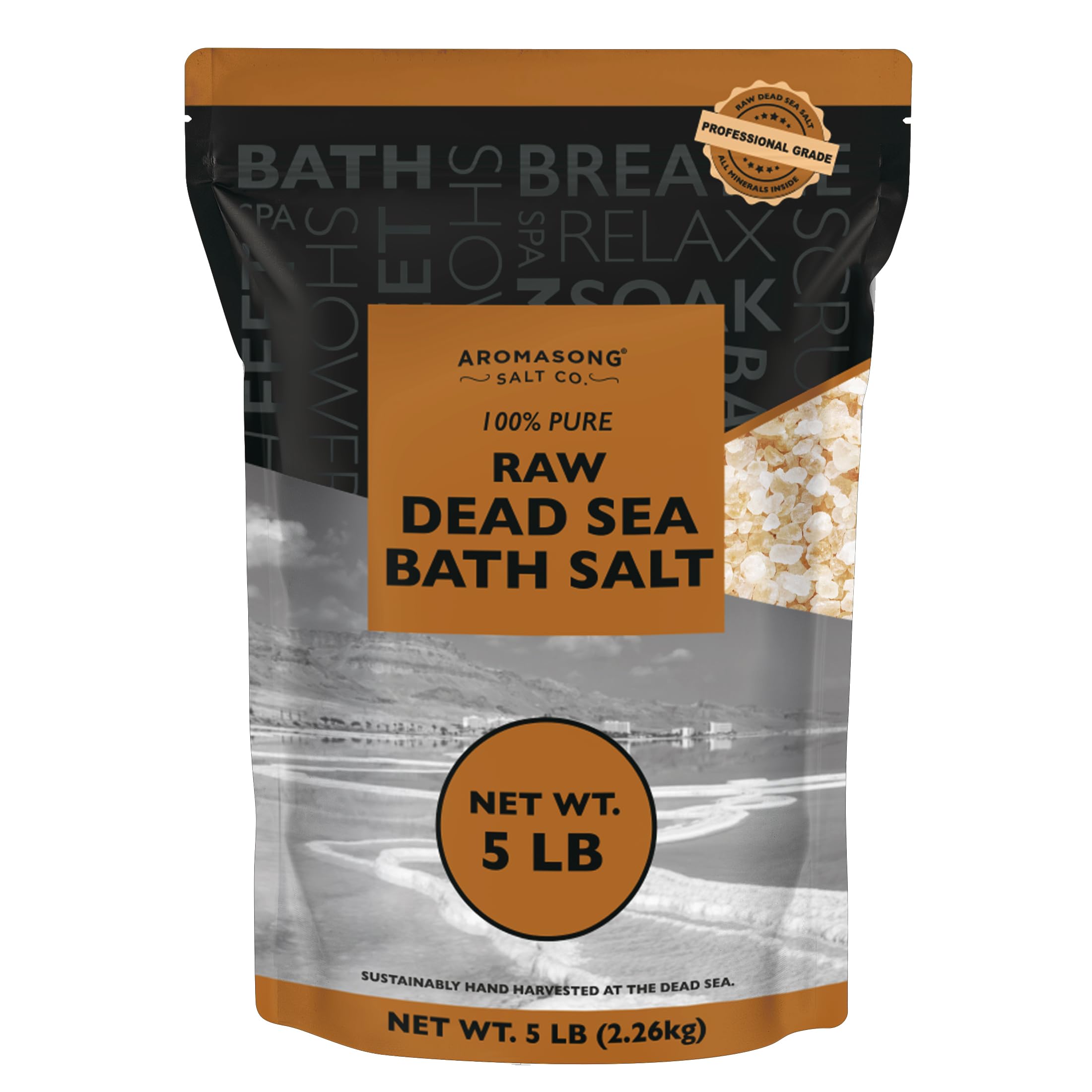 5 Lbs Raw Dead Sea Salt - Contains All Dead Sea Minerals Including Dead Sea Mud - Fine Medium Grain Bath Salt Large Resealable B