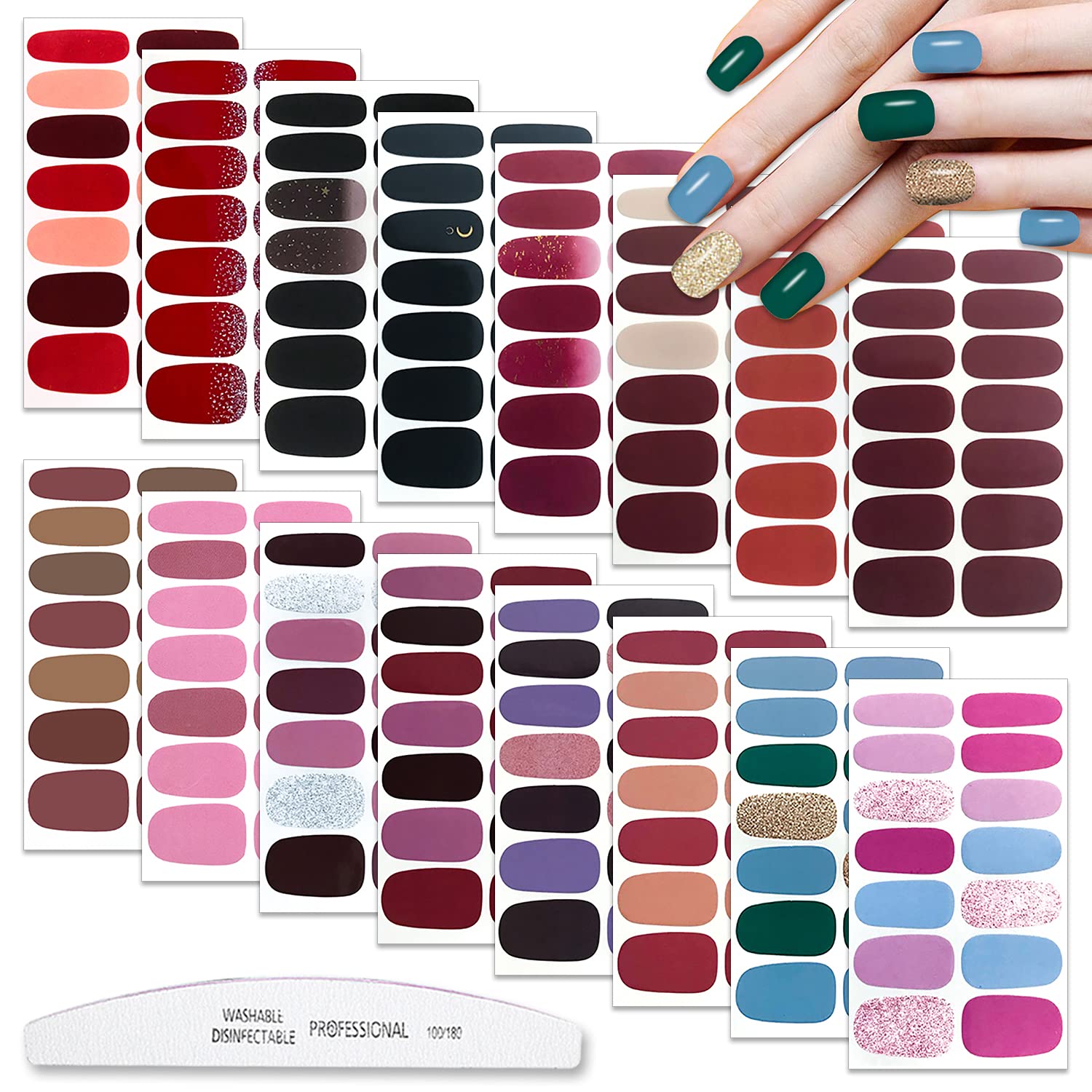 WOKOTO 16 Sheets Solid Gel Nail Wraps Nail Polish Stickers Gel Nail Strips Full Nail Stickers for Women Self Adhesive Nail Decal