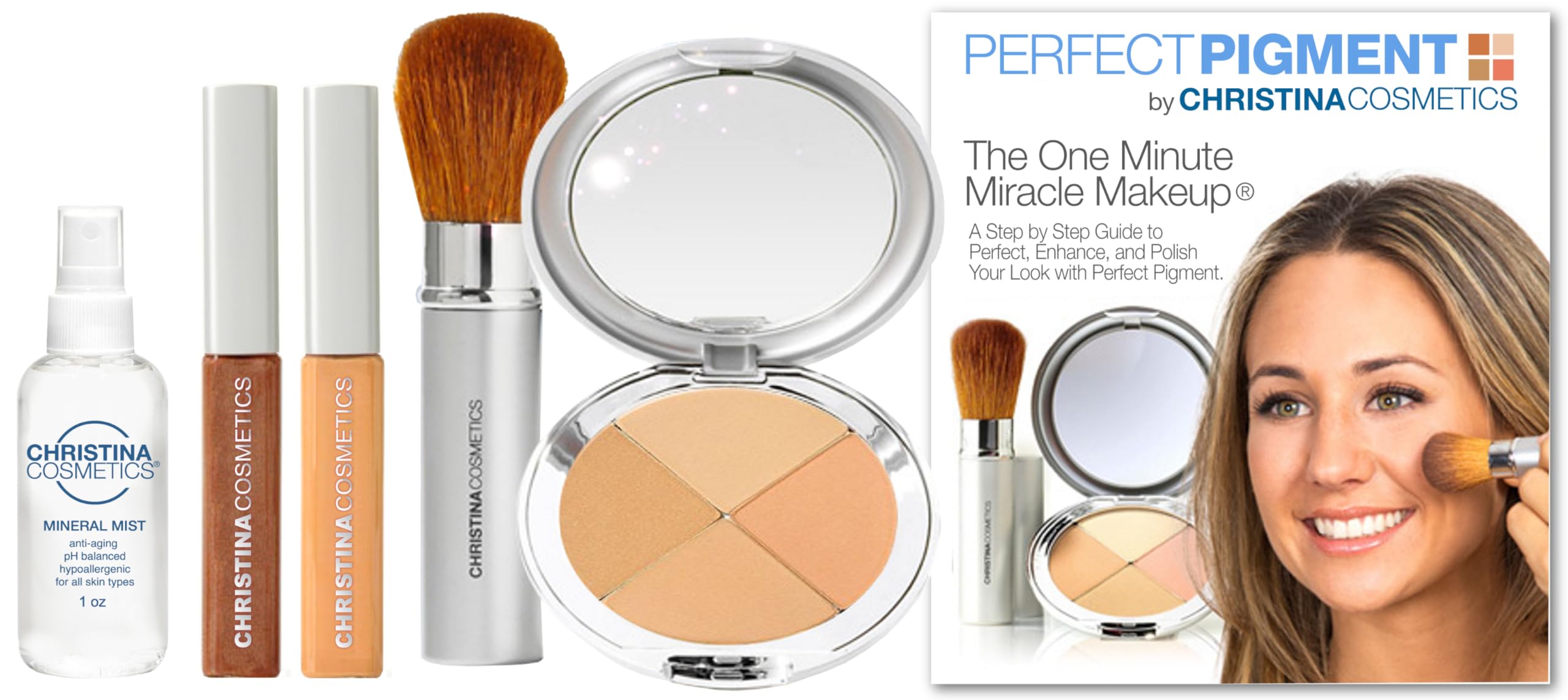 Christina Cosmetics Perfect Pigment 2 Full Size Kit | 8in1 Mineral Foundation, Concealer, Color Corrector, Eyeshadow, Blush, B