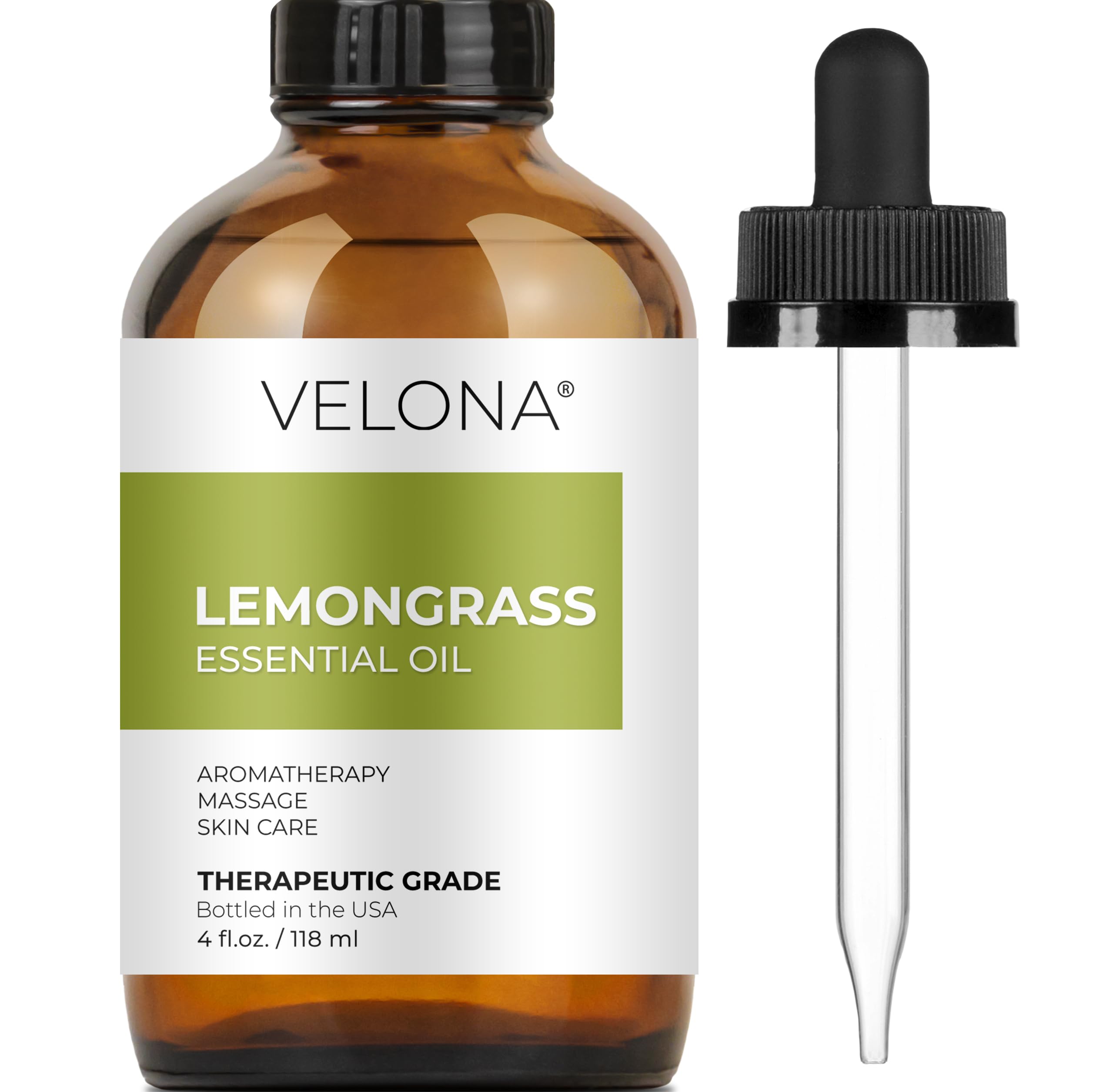 Lemongrass Essential Oil by Velona - 4 oz | Therapeutic Grade 100% Pure and Natural | for Aromatherapy Diffuser, Massage, Skinca