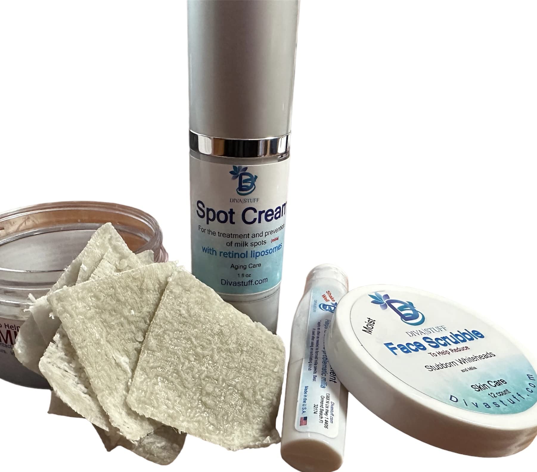 3 Piece Set Face Scrub,Cream and Purse Size Spot Applicator for Milk Spots, Whiteheads, Blackheads and Stubborn Clogged Pores By