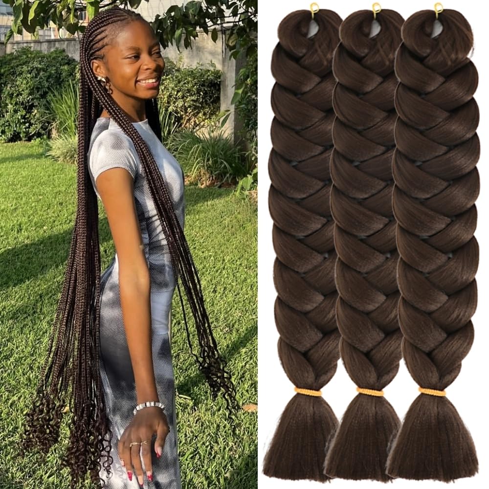 Dark Brown Braiding Hair Pre Stretched 42 Inch for Knotless Braids Long Synthetic 4# Box Braiding Hair for Women