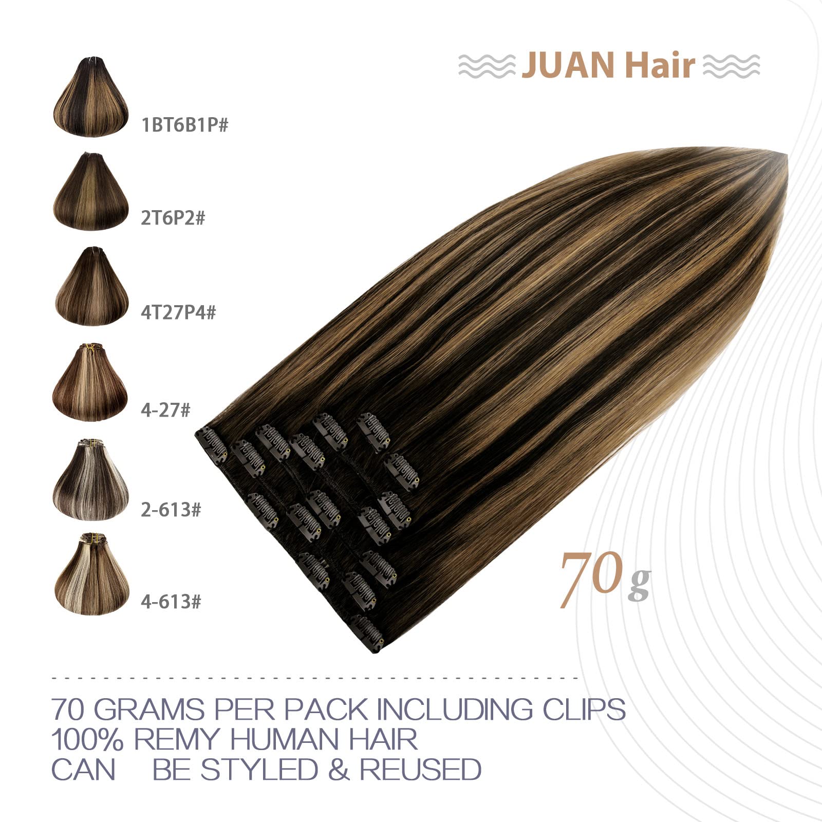 Clip in Hair Extensions 70G Natural Black to Chestnut Brown 100% Remy Human Hair Clip in Extensions Straight for Fashion Women 7