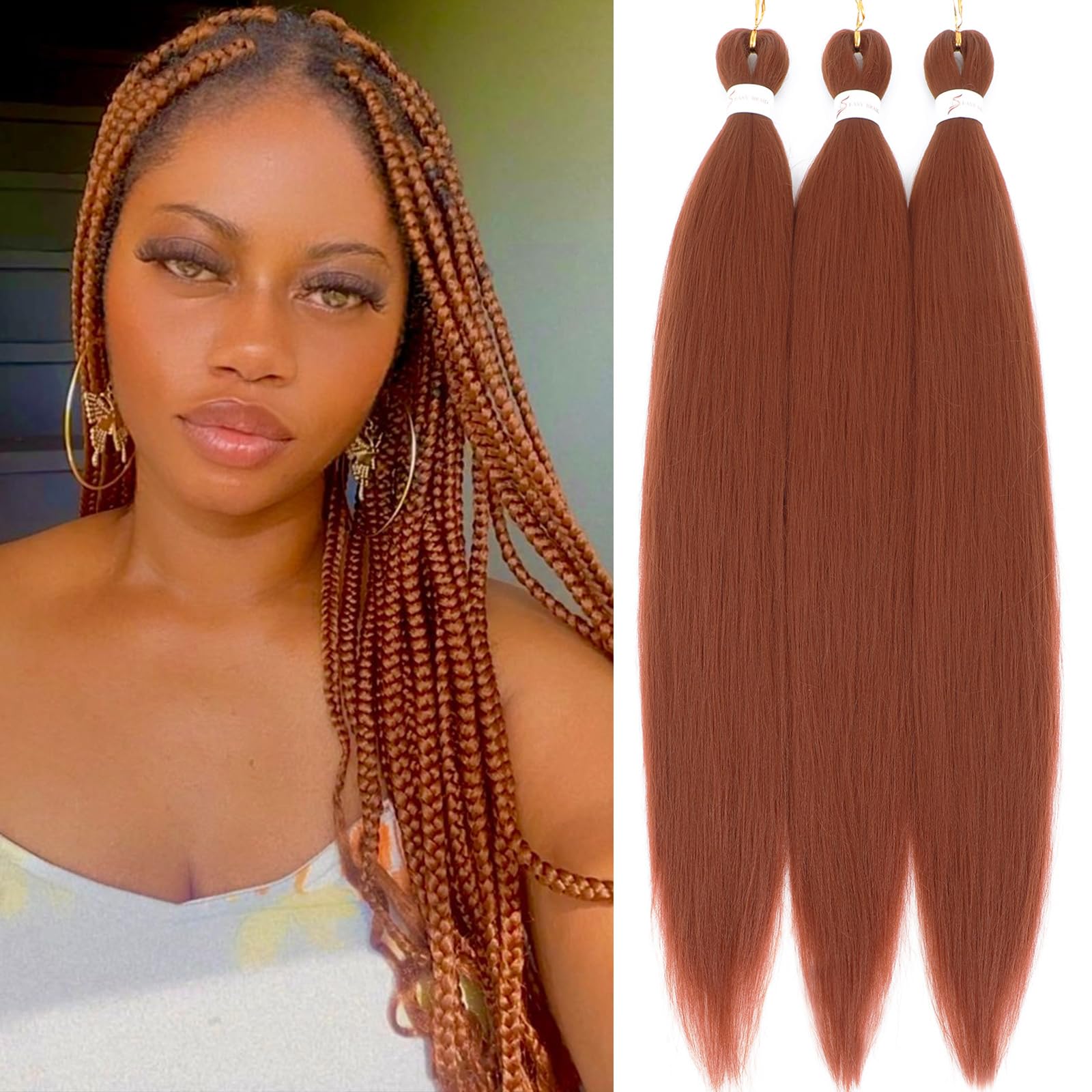 Royota Ginger Braiding Hair Pre stretched 350 Cooper Prestretched EZ Braiding Hair Braid Yaki Texture Synthetic Colored Braiding