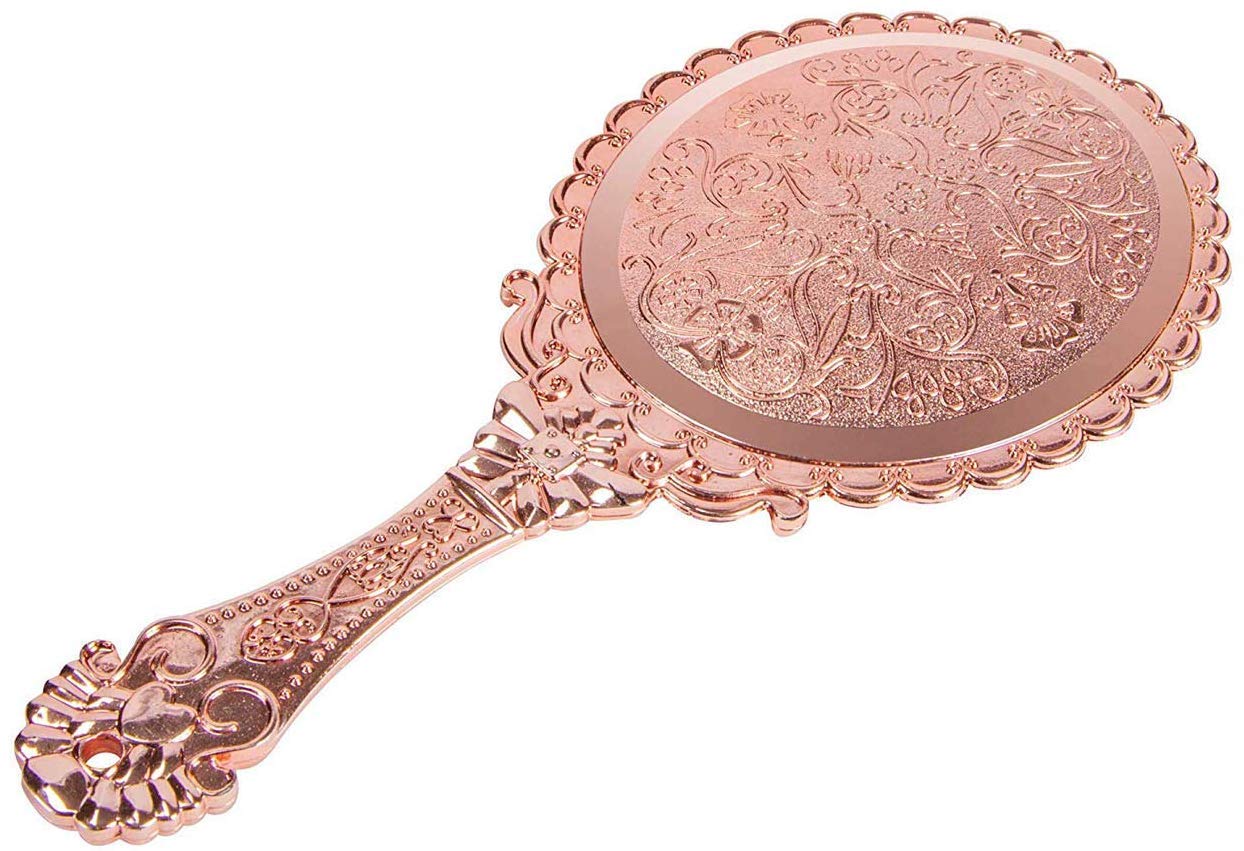 Xpxkj Hand Mirror Vintage Handheld Mirror With Handle Vanity Makeup Mirror Travel Mirrors (Oval, Rose Gold)