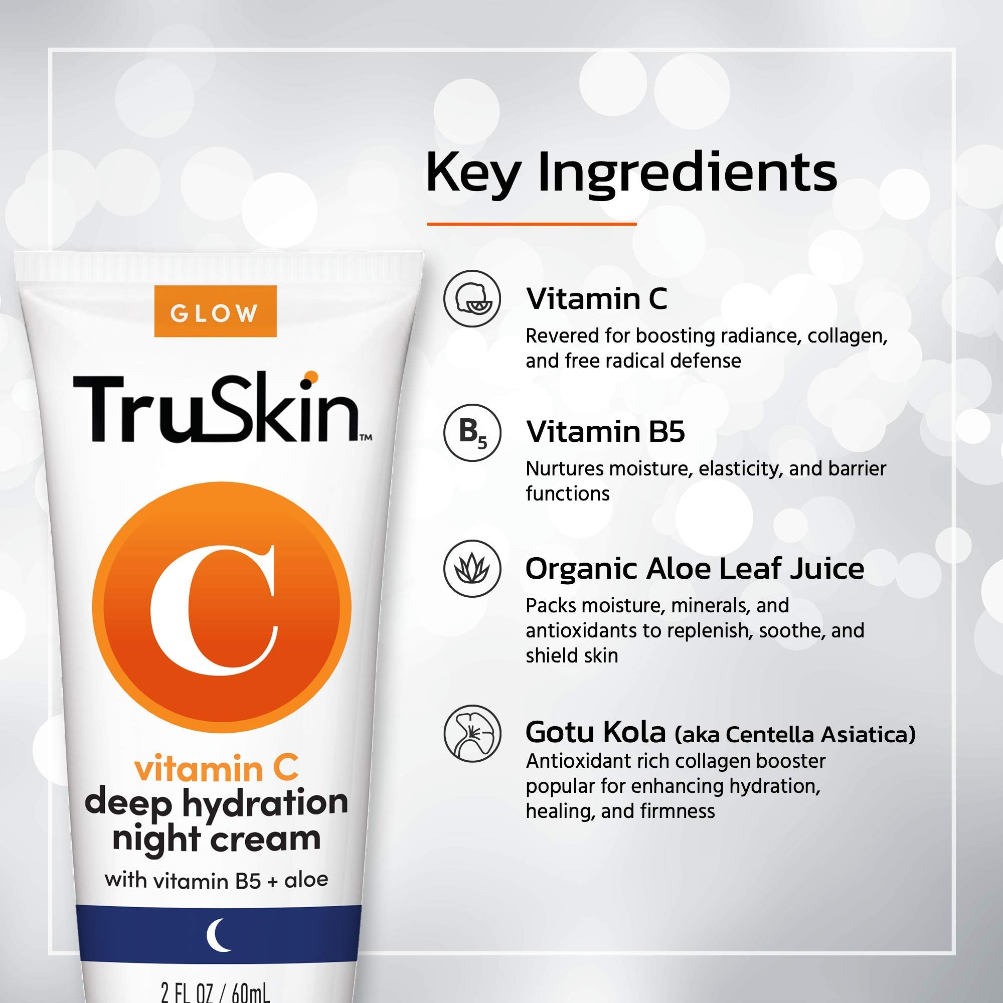 TruSkin Vitamin C Night Cream - Skins Natural Collagen Supporting Blend with Cocoa Butter, Vitamin B5, Botanical Essential Oils