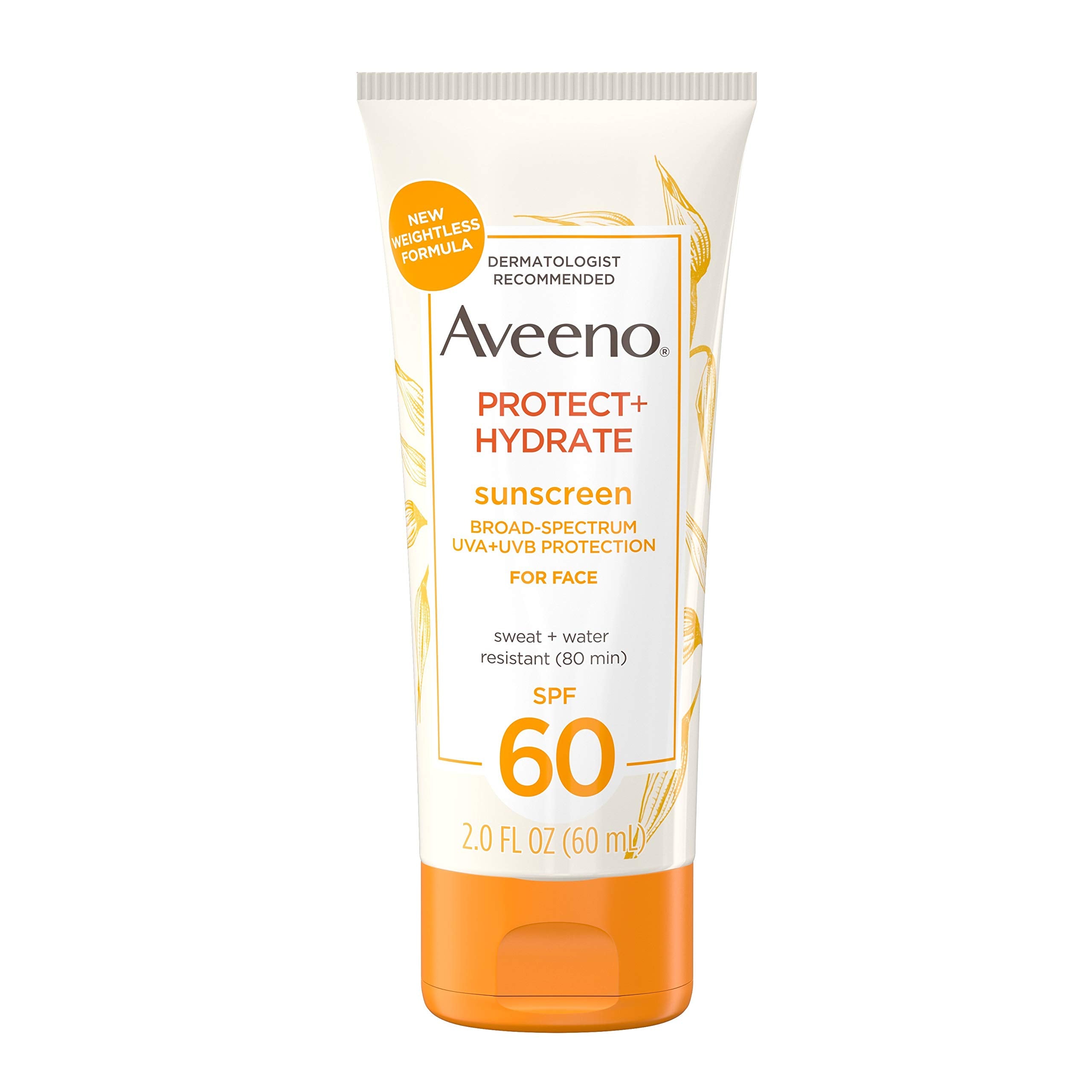 Aveeno Protect + Hydrate Sunscreen Moisturizing Face Lotion with Broad Spectrum SPF 60 and Prebiotic Oat, Paraben, Phthalate, Ox