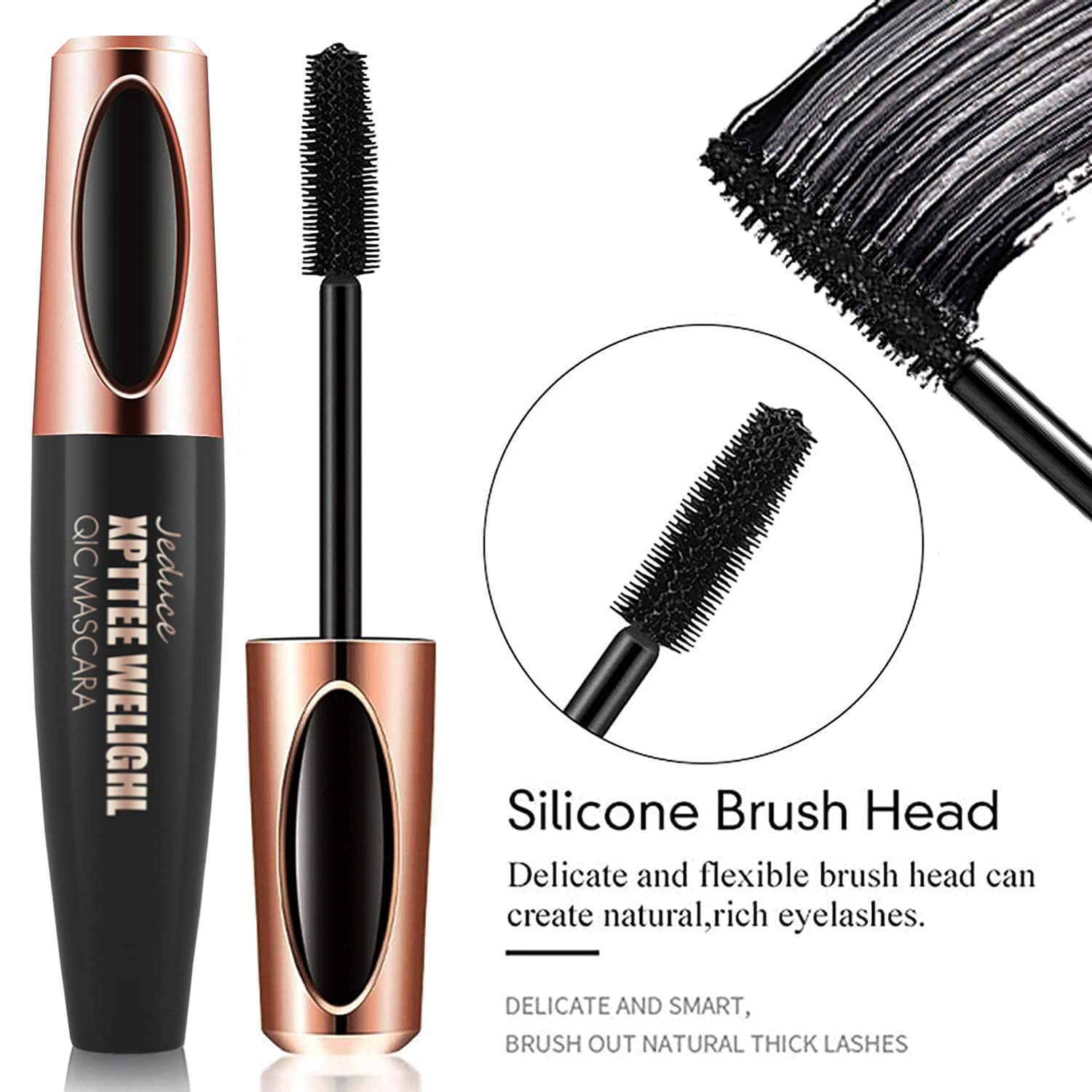 4D Silk Fiber Lash Mascara Extension Voluminous Fiber Mascara Waterproof & Smudge-Proof Mascara Long-Lasting No Flaking Natural