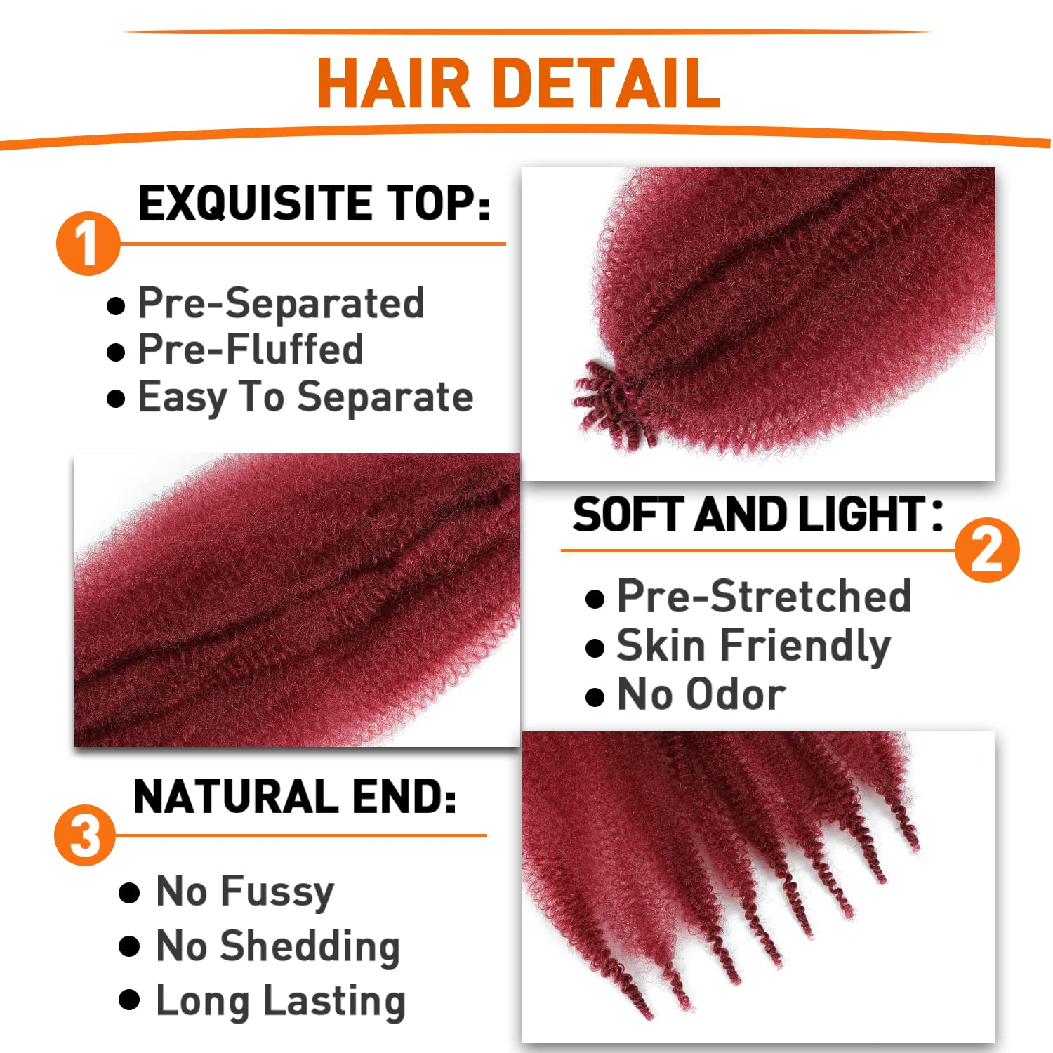 Springy Afro Twist Hair 12 Inch 6 Packs Pre Fluffed Marley Twist Braiding Hair For Black Women (12 Inch, 6 Packs,Burgundy)