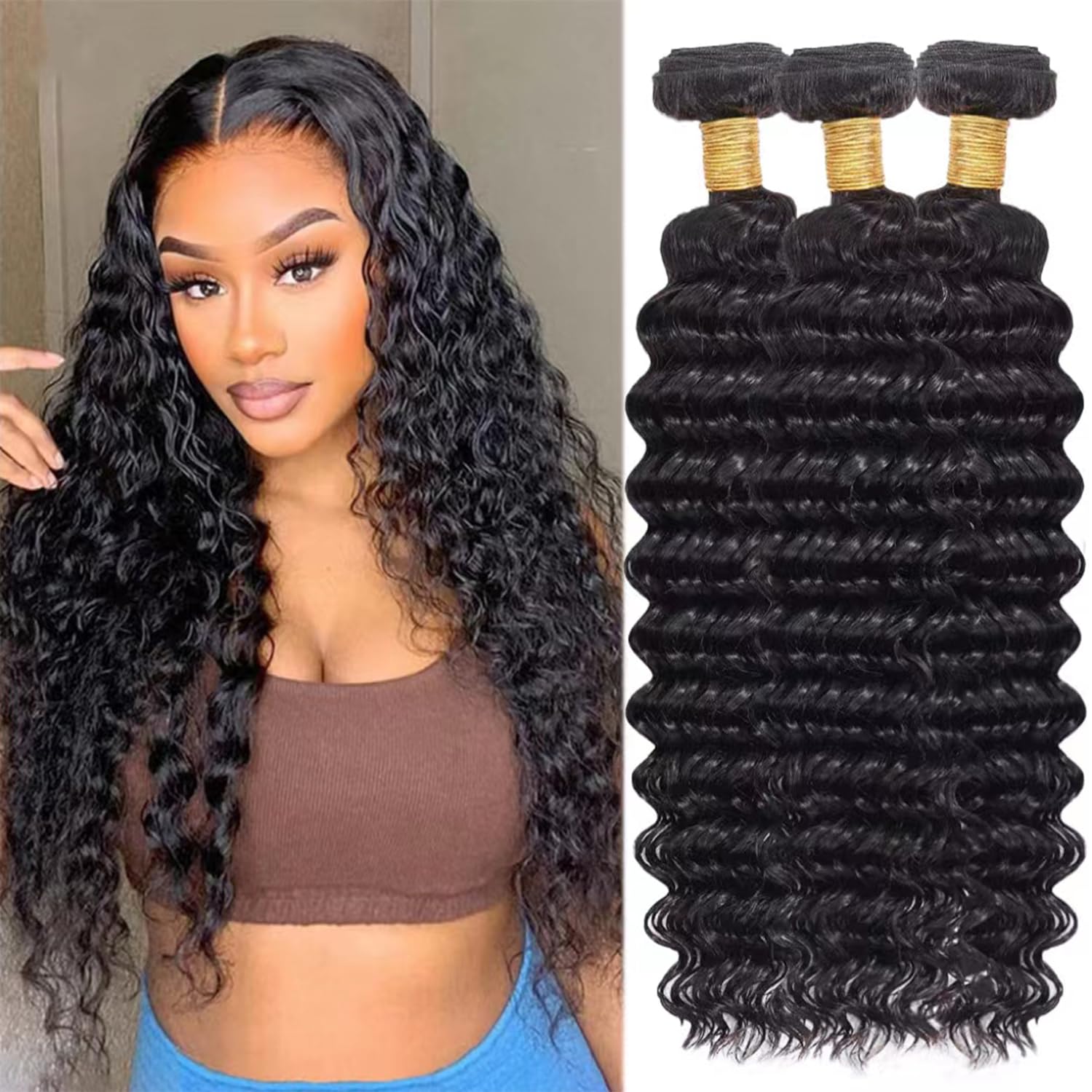 Deep Wave Bundles Human Hair 16 18 20 Inch Water Wave Bundles 12A Brazilian 100% Unprocessed Virgin Human Hair Wet And Wavy Bund