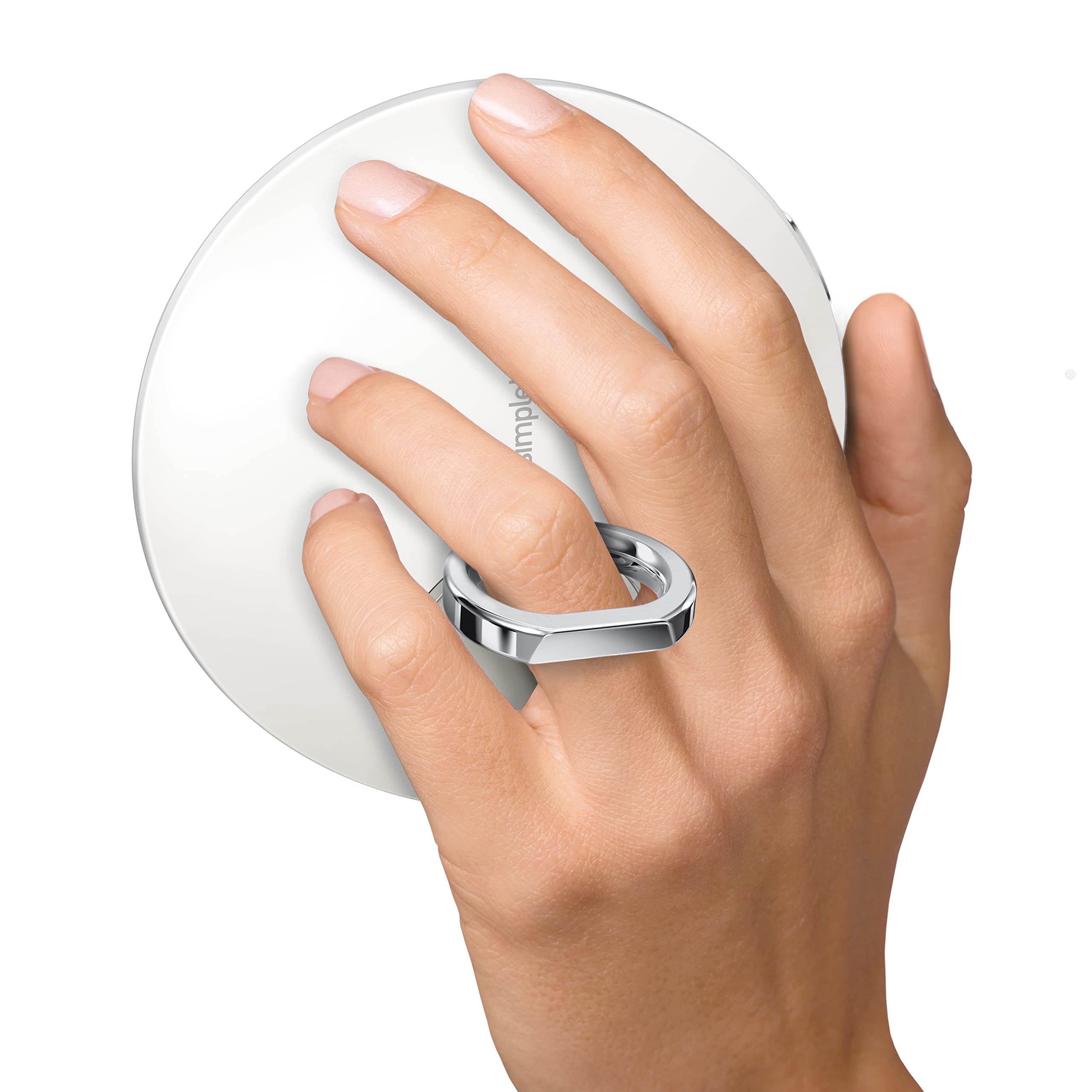 simplehuman Sensor Mirror - Lighted Compact Makeup Magnifying Mirror, 4.1" Round, Travel Size, White Stainless Steel, Model ST3042