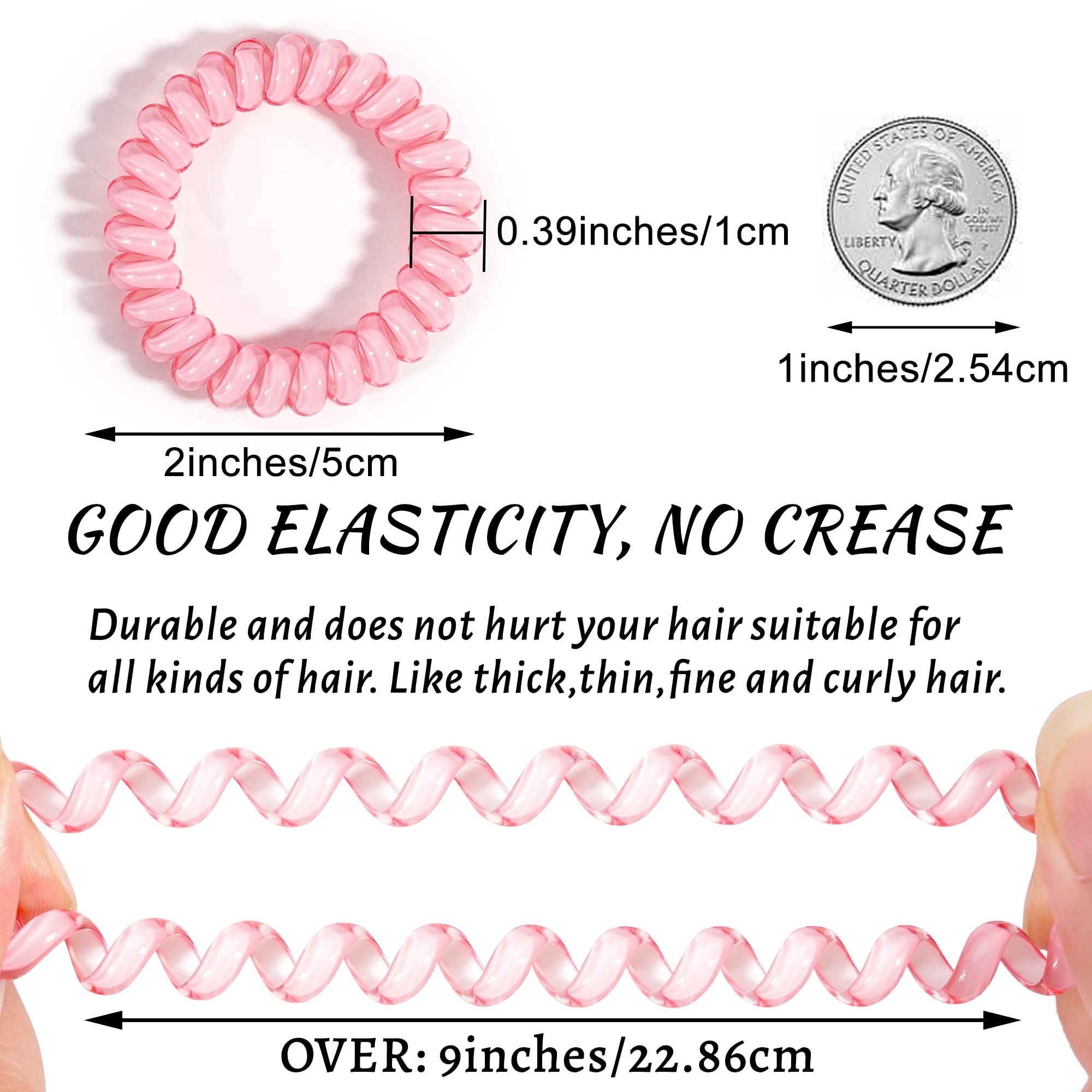 Spiral Hair Ties, Ded 24 Pcs No Crease Hair Ties,Phone Cord Elastic Hair Ties,Candy Colors Spiral Hair Coils Hair Ties,Colorful