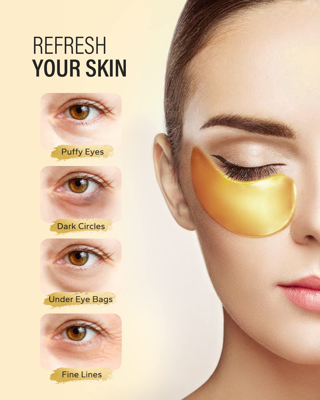 Maskiss 24K Gold Under Eye Patches (8 Pairs), Eye Mask, Collagen Skin Care Products, Eye Patches For Puffy Eyes, Eye Masks For D