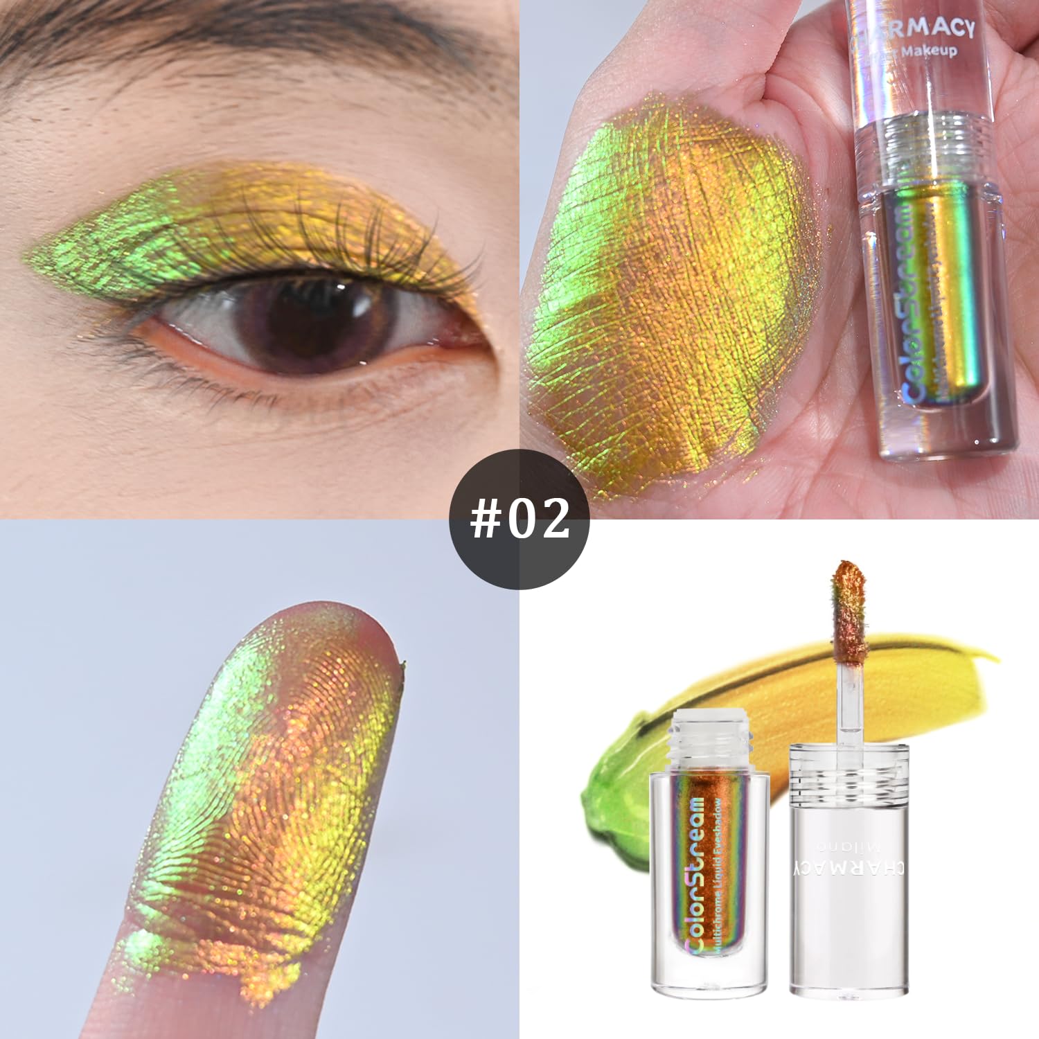 CHARMACY Duochrome Eyeshadow Liquid, Intense Multicolor Shifting, Long Lasting Glitter Eyeshadow, Metallic Pigments Sparkling Sh