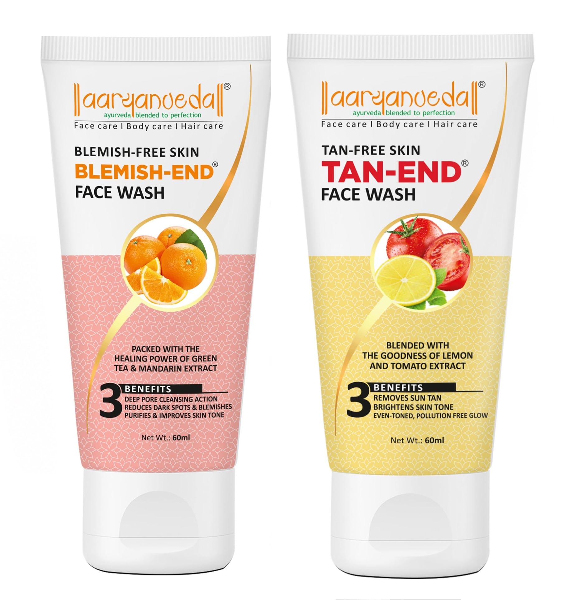 Aryanveda Blemishend Face Wash 60Ml And Tanend Tan Removal Face Wash, 60Ml