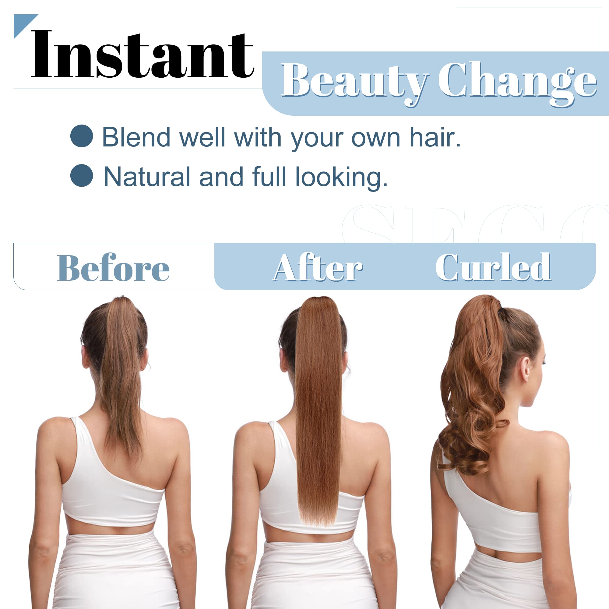 SEGO Claw Clip Ponytail Extension Human Hair Clip in Real Pony Tails Long Straight For Women 22 Inch Golden Brown&Bleach Blonde