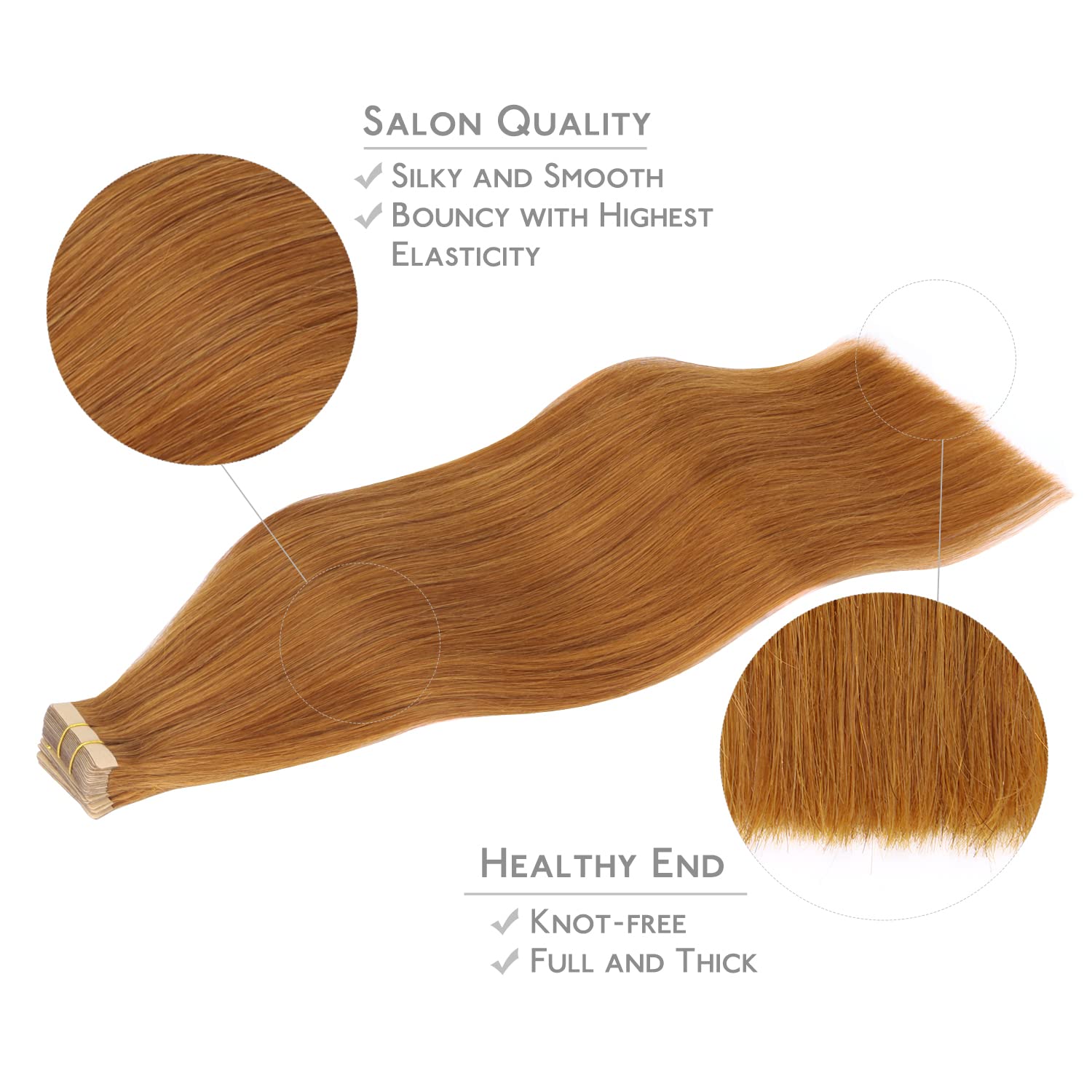 Wennalife Tape In Hair Extensions Human Hair, 20Pcs 50G 16 Inch Auburn Ginger Remy Hair Extensions Straight Human Hair Tape In E