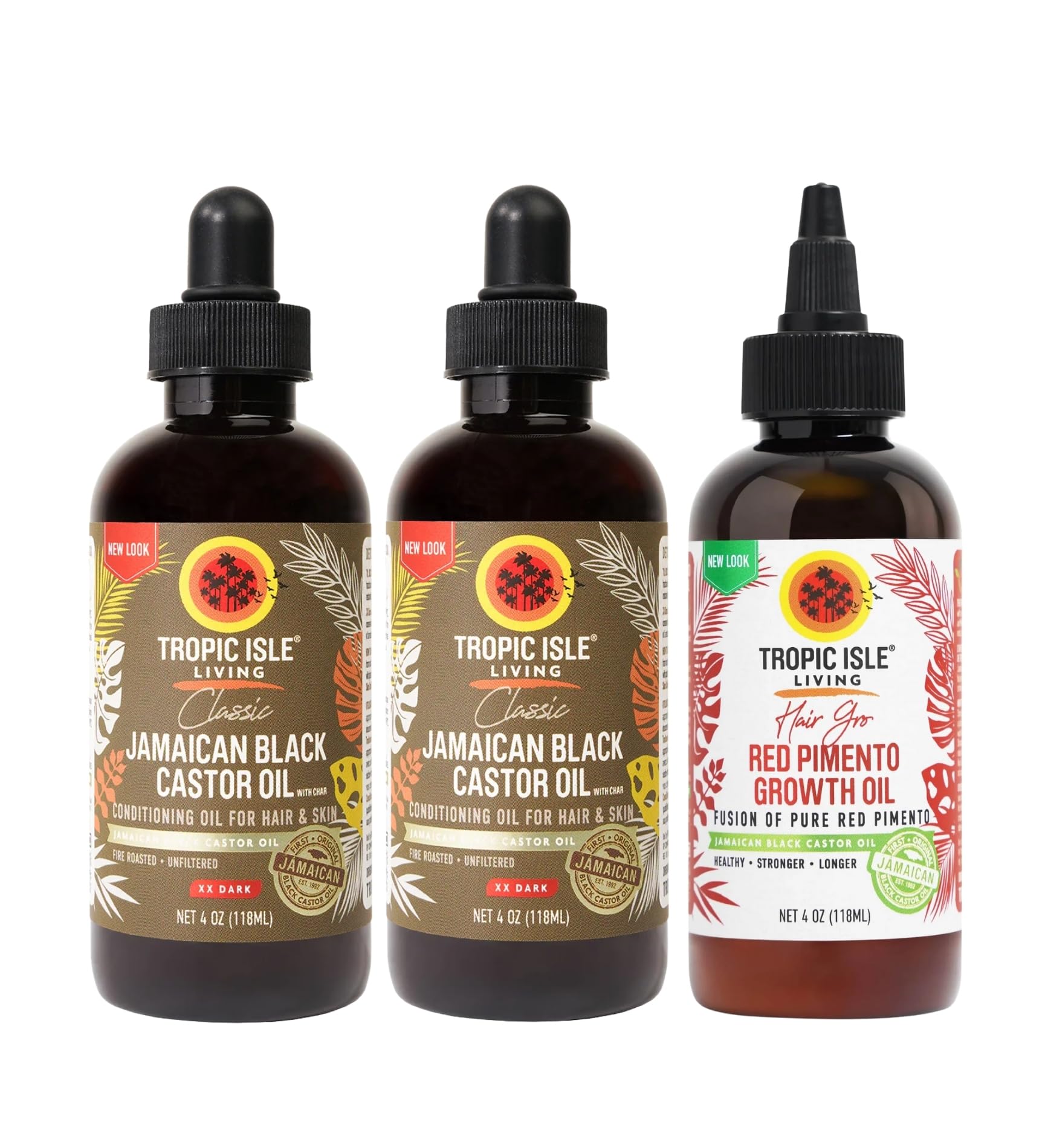 Tropic Isle Living Castor Oil Jamaican Black  2x JamaicanBlack CastorOil XX Dark 4oz Bundle with Strong Roots Red Pimento Hair 