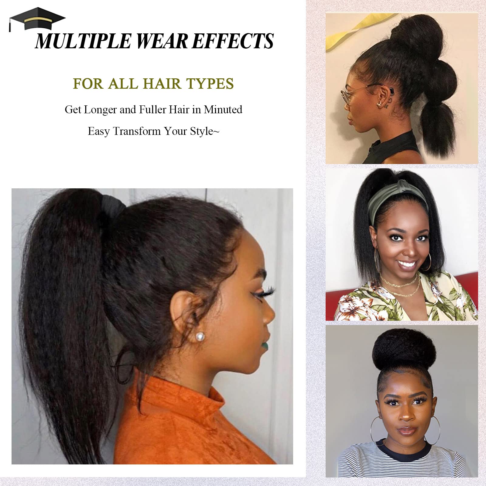 Leosa Kinky Straight Ponytail For Women Ombre Drawstring Ponytail Extension Synthetic Burgundy Pony Tails Hair Extensions Short