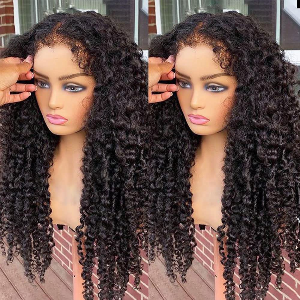 Youleas 180% Density 13X4 Kinky Curly Edges Baby Hair Lace Wig Deep Wave Curly Lace Front Human Hair Wigs Kinky Curly Edges Hair