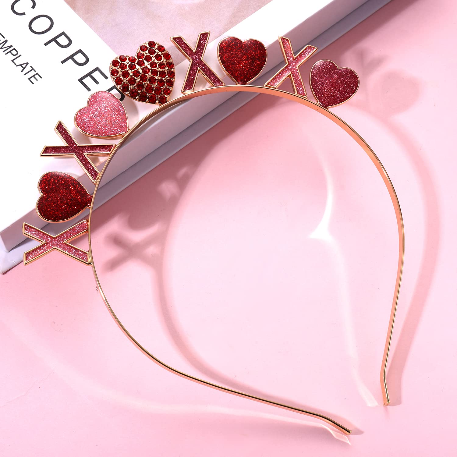 Heidkrueger Valentine'S Day Headbands Rhinestone Glitter Love Heart Hairband Valentines Xo Heart Crown Hair Hoop For Wedding Eng