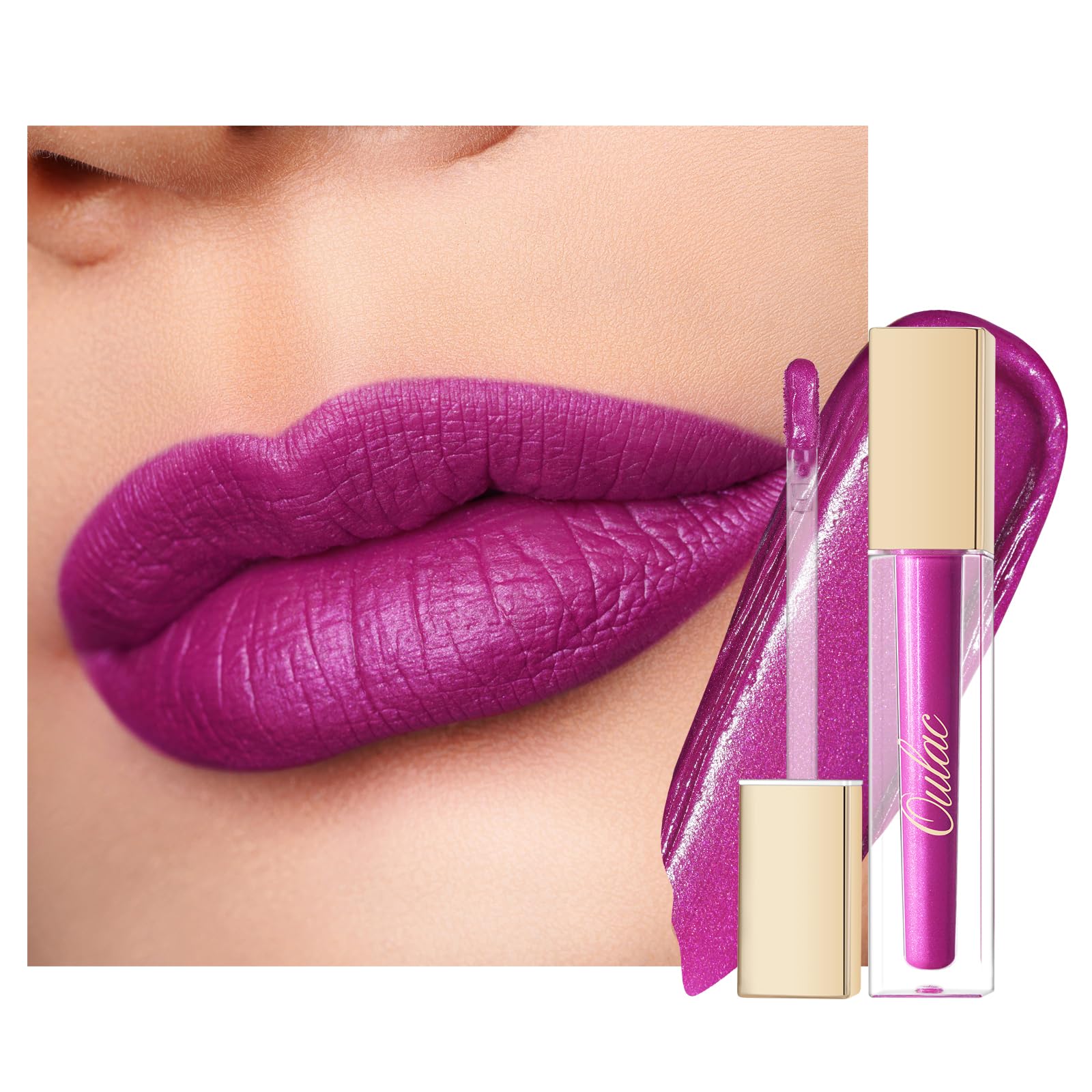 Oulac Matte Liquid Purple Lipstick For Women, Fuchsia Long Lasting Lip Stain, Waterproof Highly Pigmented Creamy Formula Lipstic