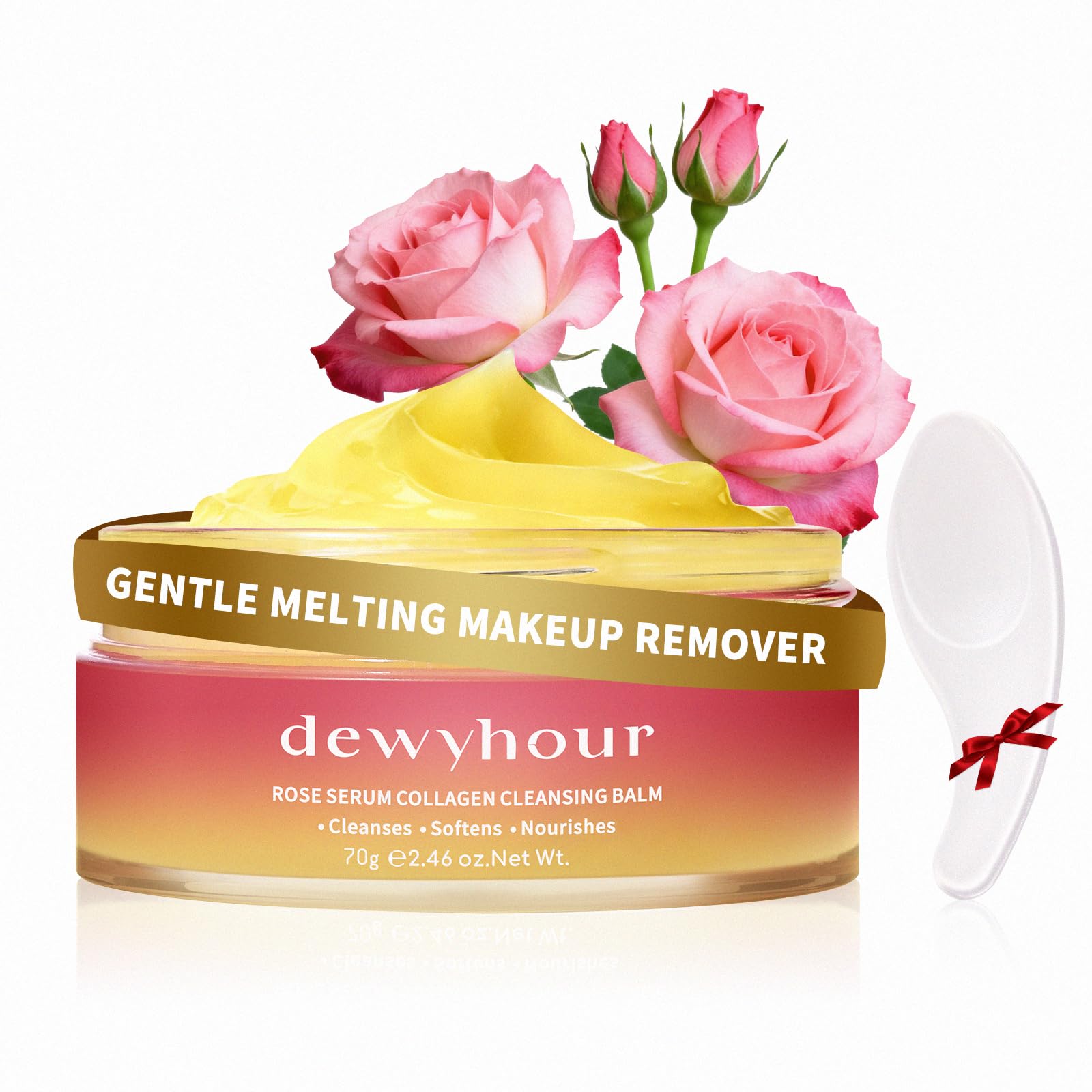 dewyhour Rose Makeup Remover Cleansing Balm - Melting Stubborn Waterproof Makeup, Hydrating One-Step Collagen Cleansing Oil & Fa