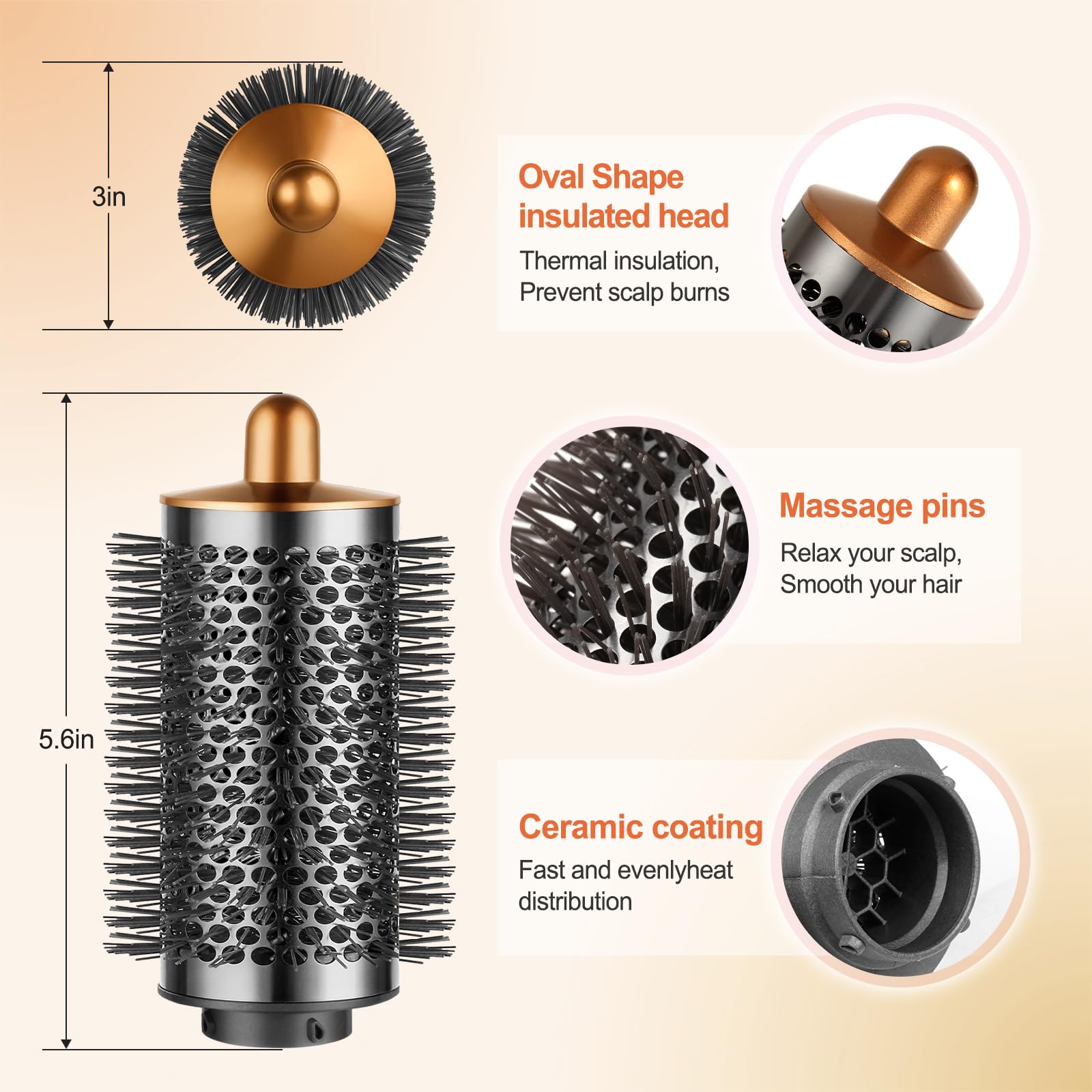 Puregust Upgraded Large Round Brush Attachment For Dyson Air Wrap Jumbo Bigger Oval Round Volumizing Brush For Dyson Airwrap Acc